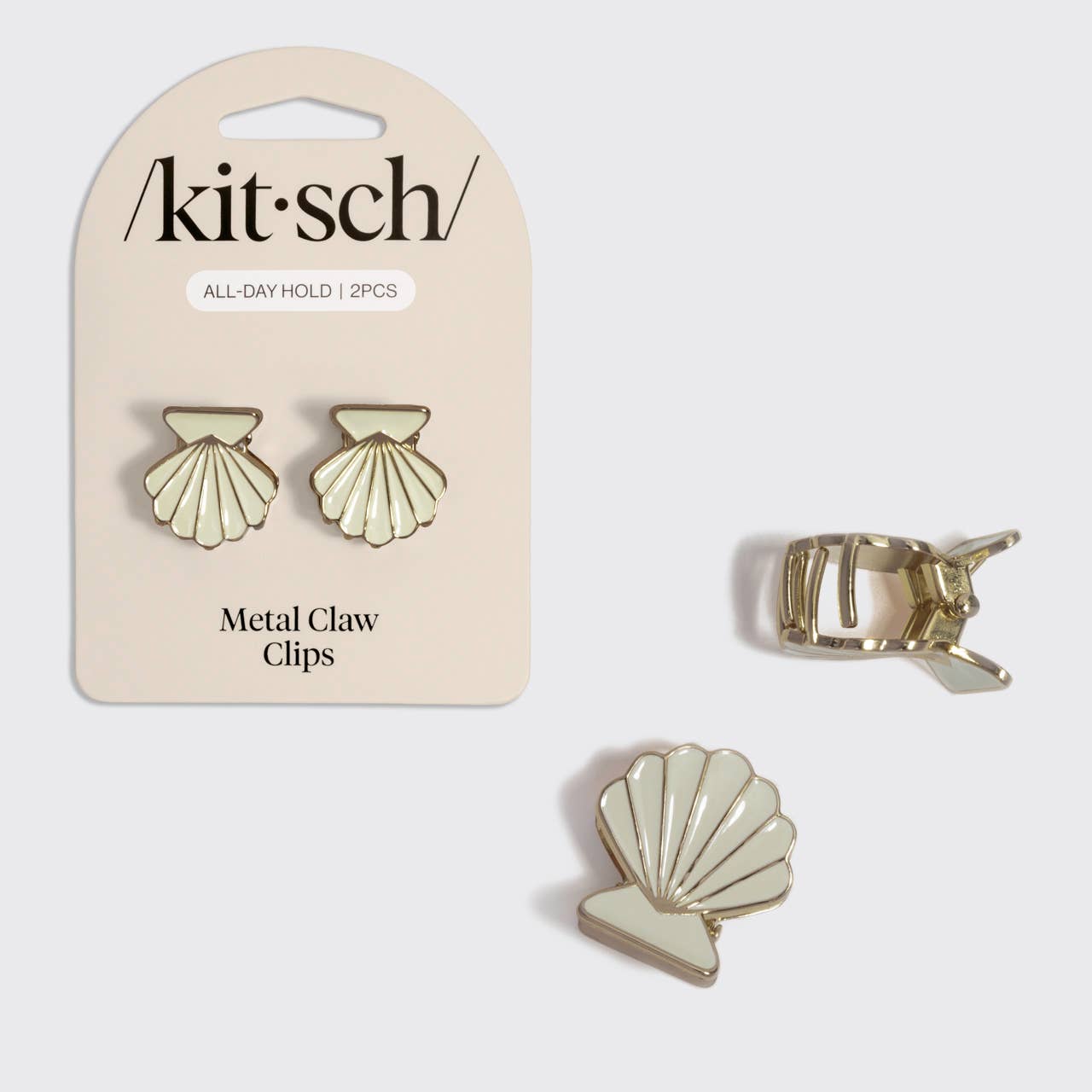 Kitsch Metal Clam Shell Hair Clip 2pc Set - Gold & Pearlized Cream