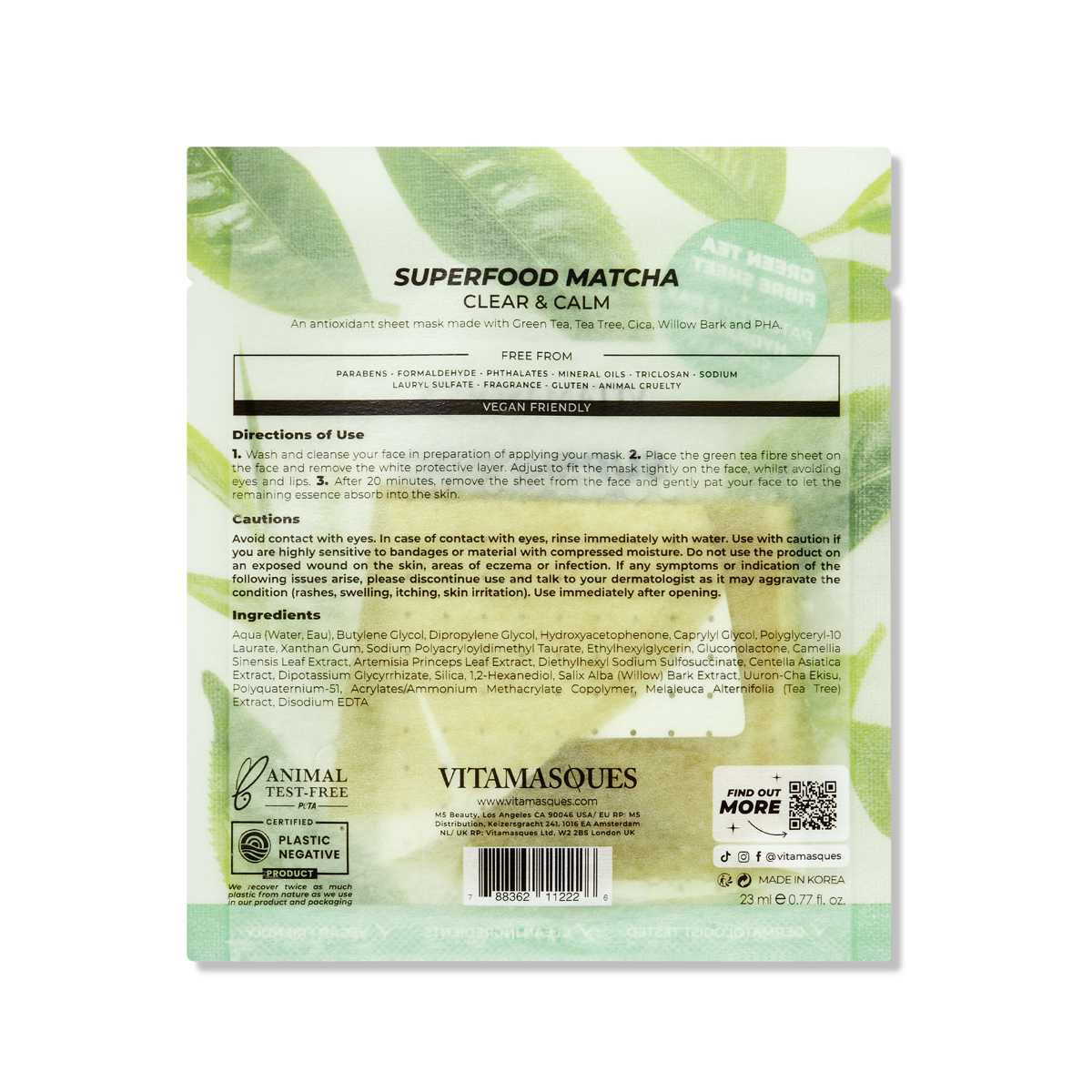 Vitamasques Superfood Matcha Clear & Calm Antioxidant Face Sheet Mask