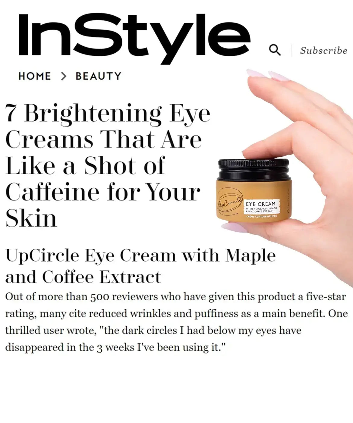 UpCircle Vegan Eye Cream with Cucumber, Hyaluronic Acid + Coffee 15ml
