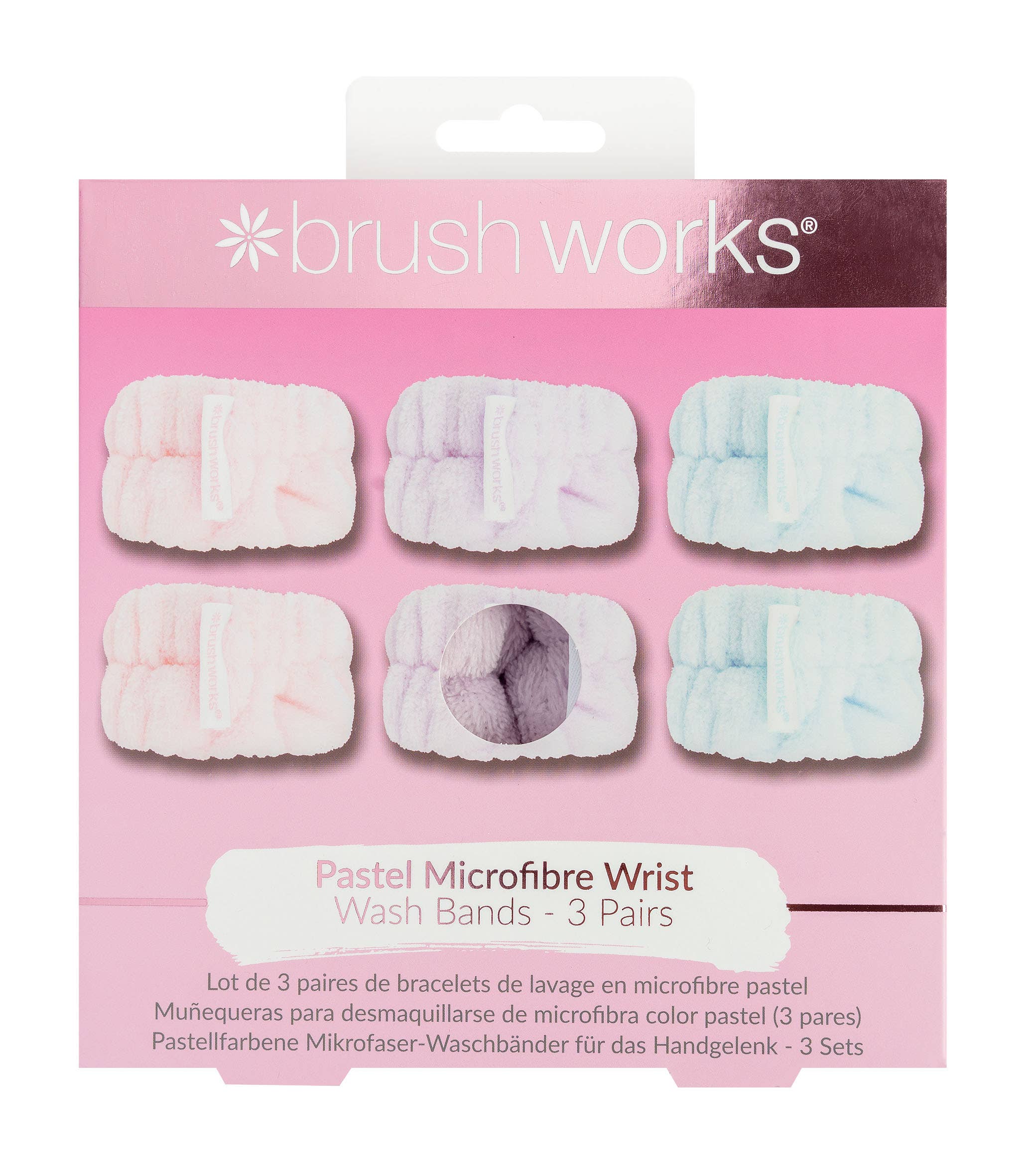 Brushworks Pastel Microfibre Wrist Wash Bands - 3 Pairs