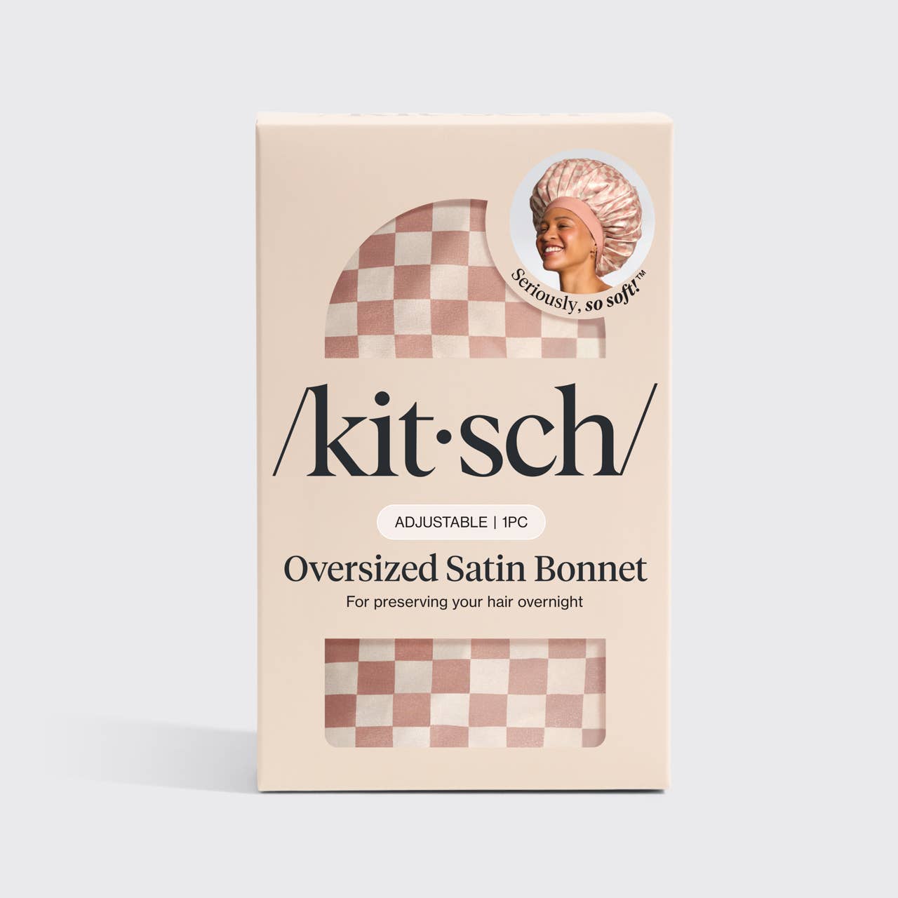 Kitsch Oversized Satin Bonnet - Terracotta Checker