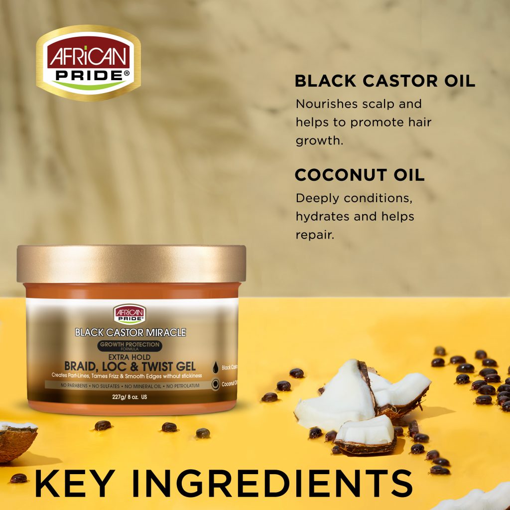 African Pride Black Castor Miracle Extra Hold Braid, Loc, & Twist Gel 8oz