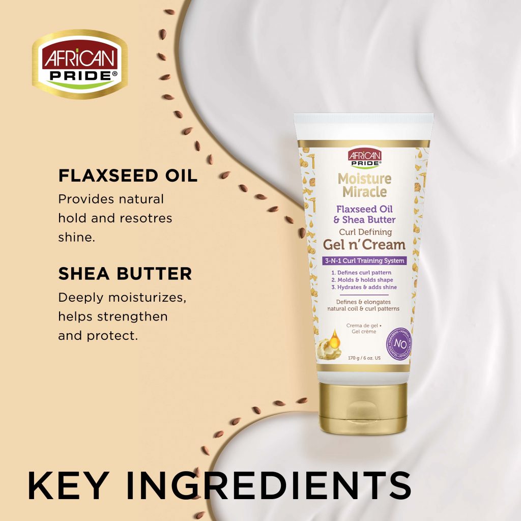 African Pride Moisture Miracle Flaxseed Oil & Shea Butter Gel N’ Cream 6oz