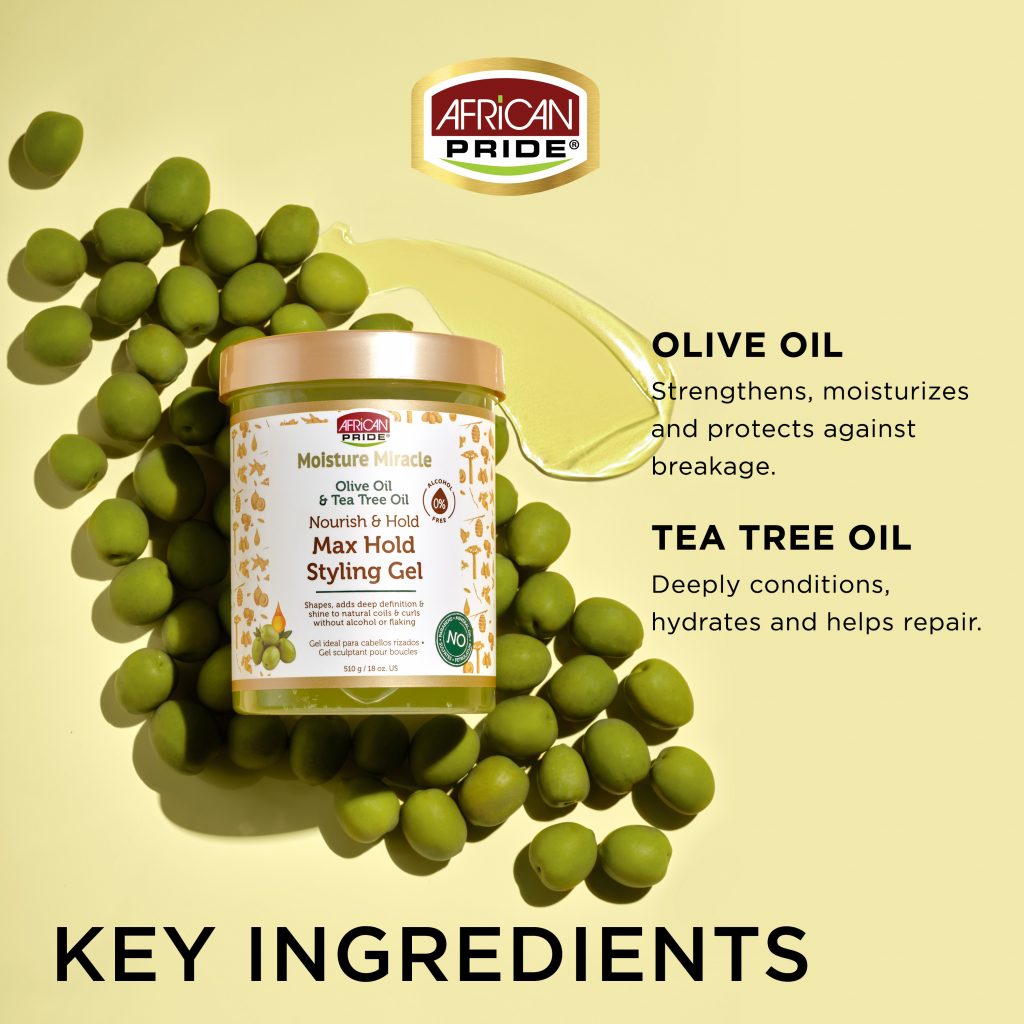 African Pride Moisture Miracle Olive Oil & Tea Tree Max Hold Styling Gel 18oz