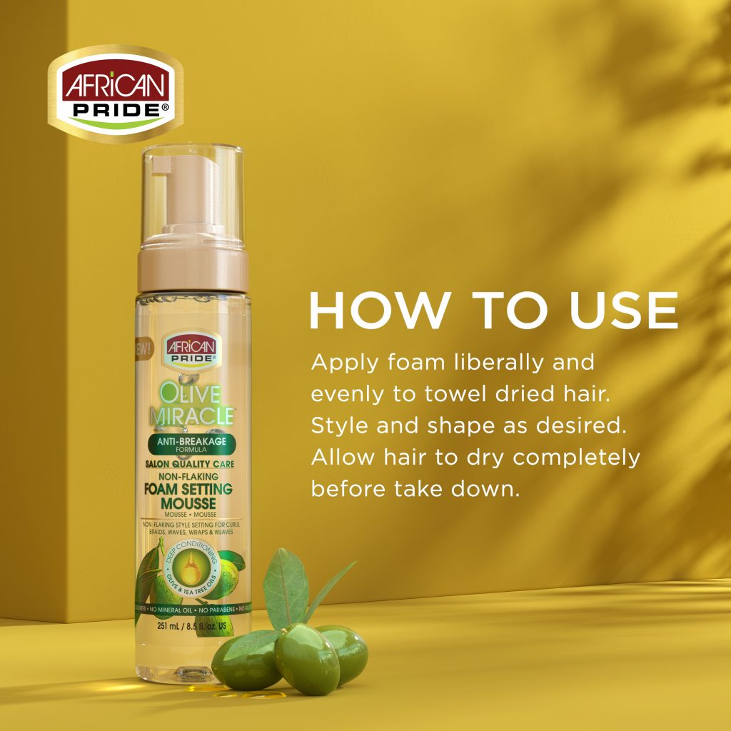 African Pride Olive Miracle Non-Flaking Foam Setting Mousse 8.5oz