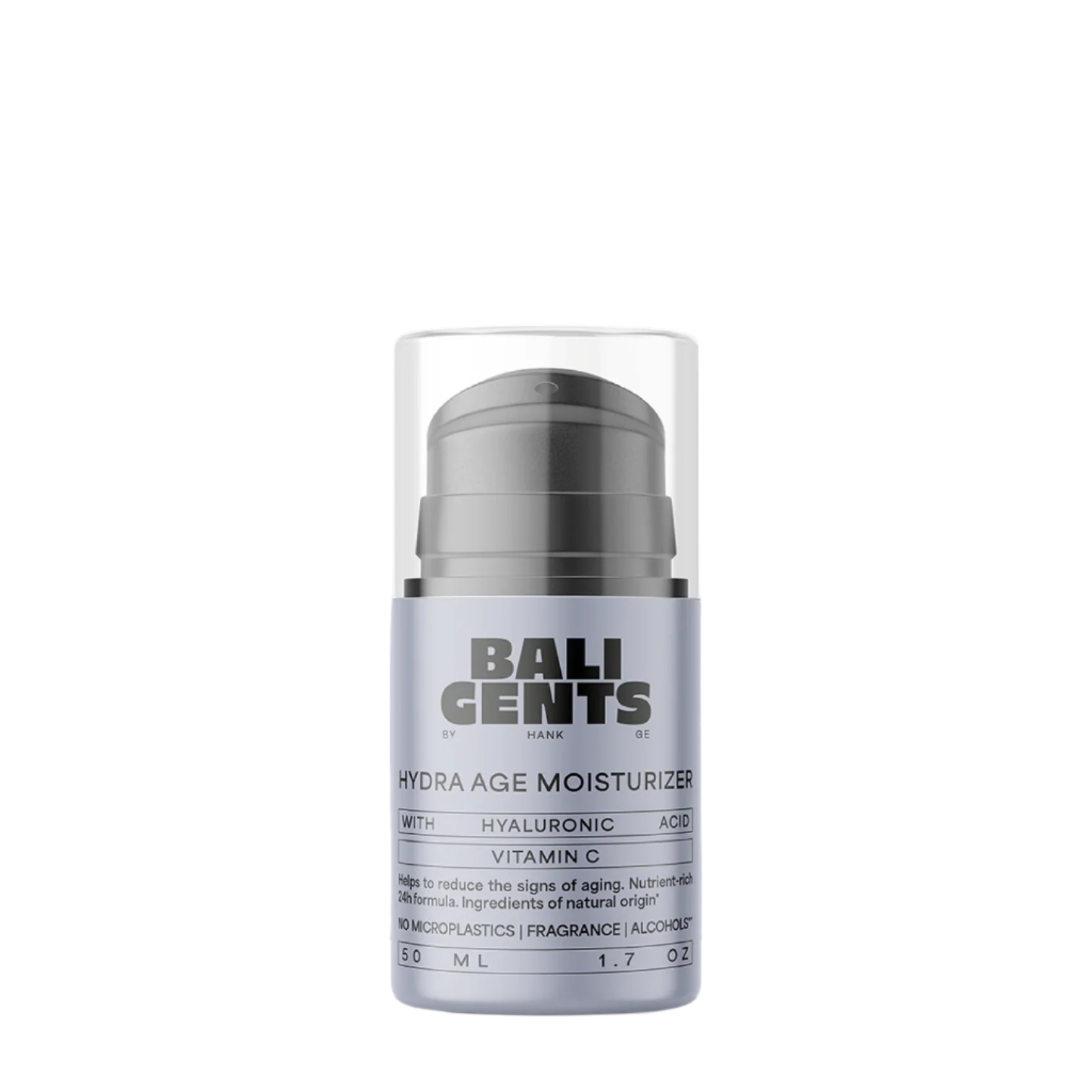 Bali Gents Hydra Age Moisturizer bottle on a light purple background