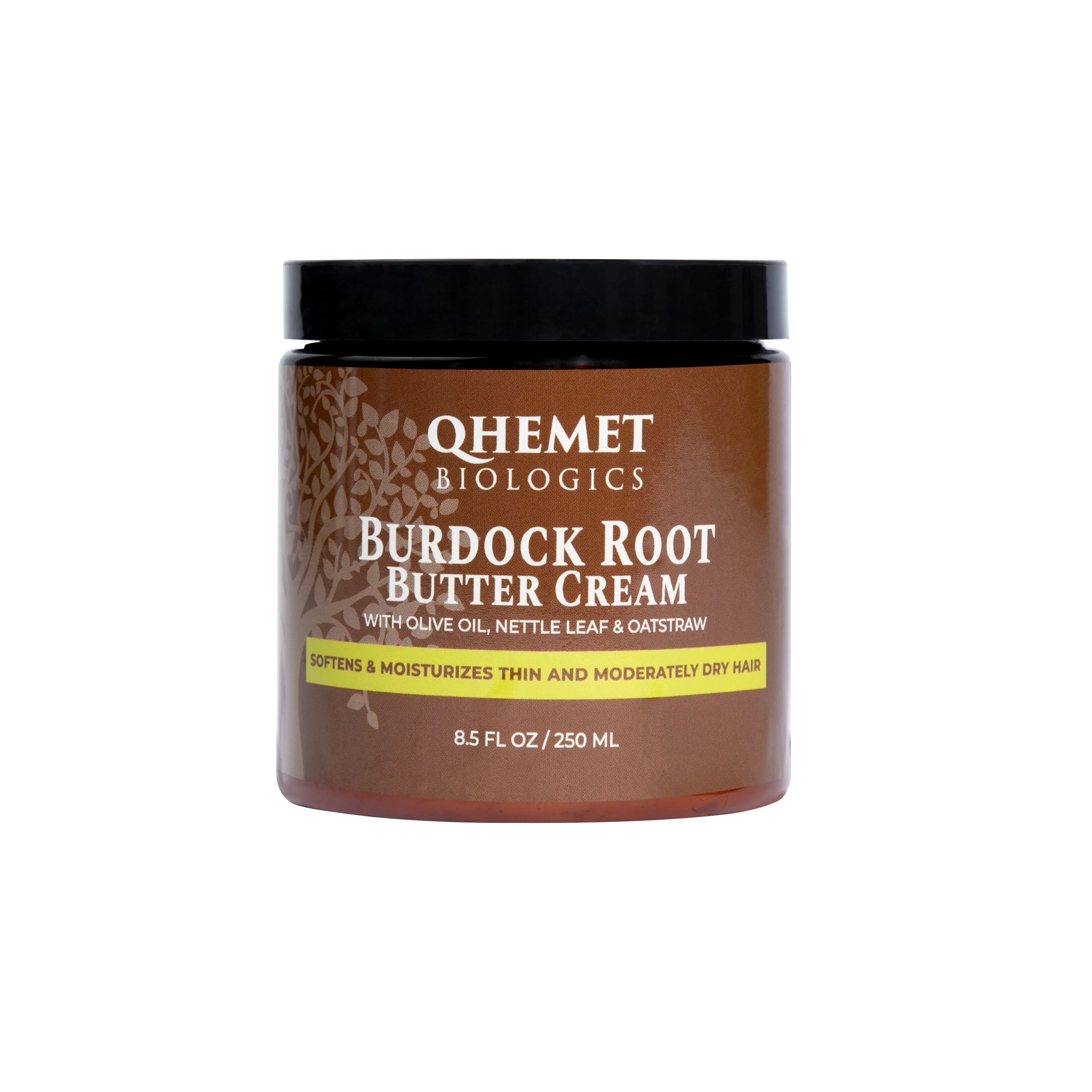 Jar of Qhemet Biologics Burdock Root Butter Cream on a white background