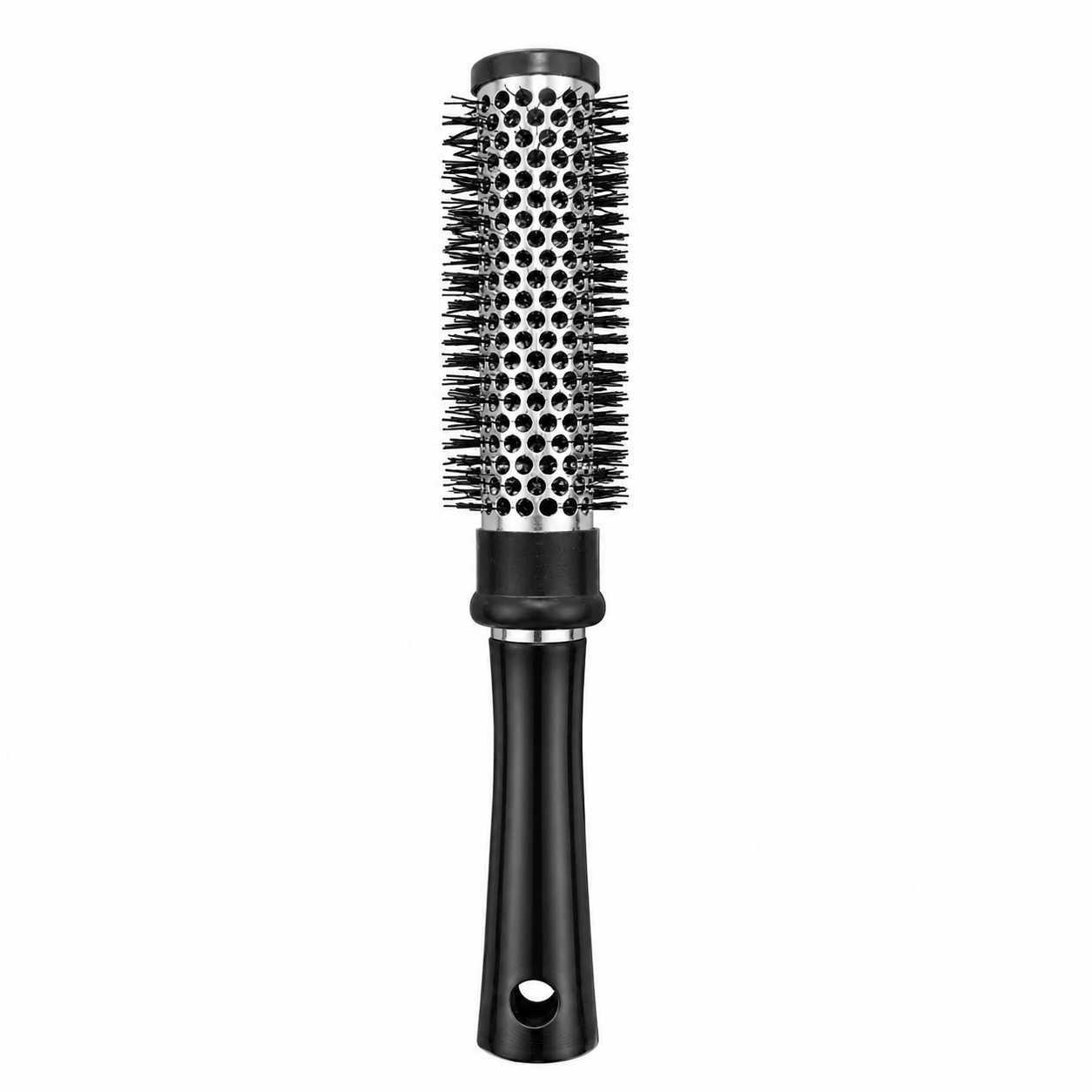 CS Beauty Thermal Radial Brush with ceramic vented barrel and ergonomic black handle for faster blow drying, adding volume, smoothing hair and creating soft curls on a white background.