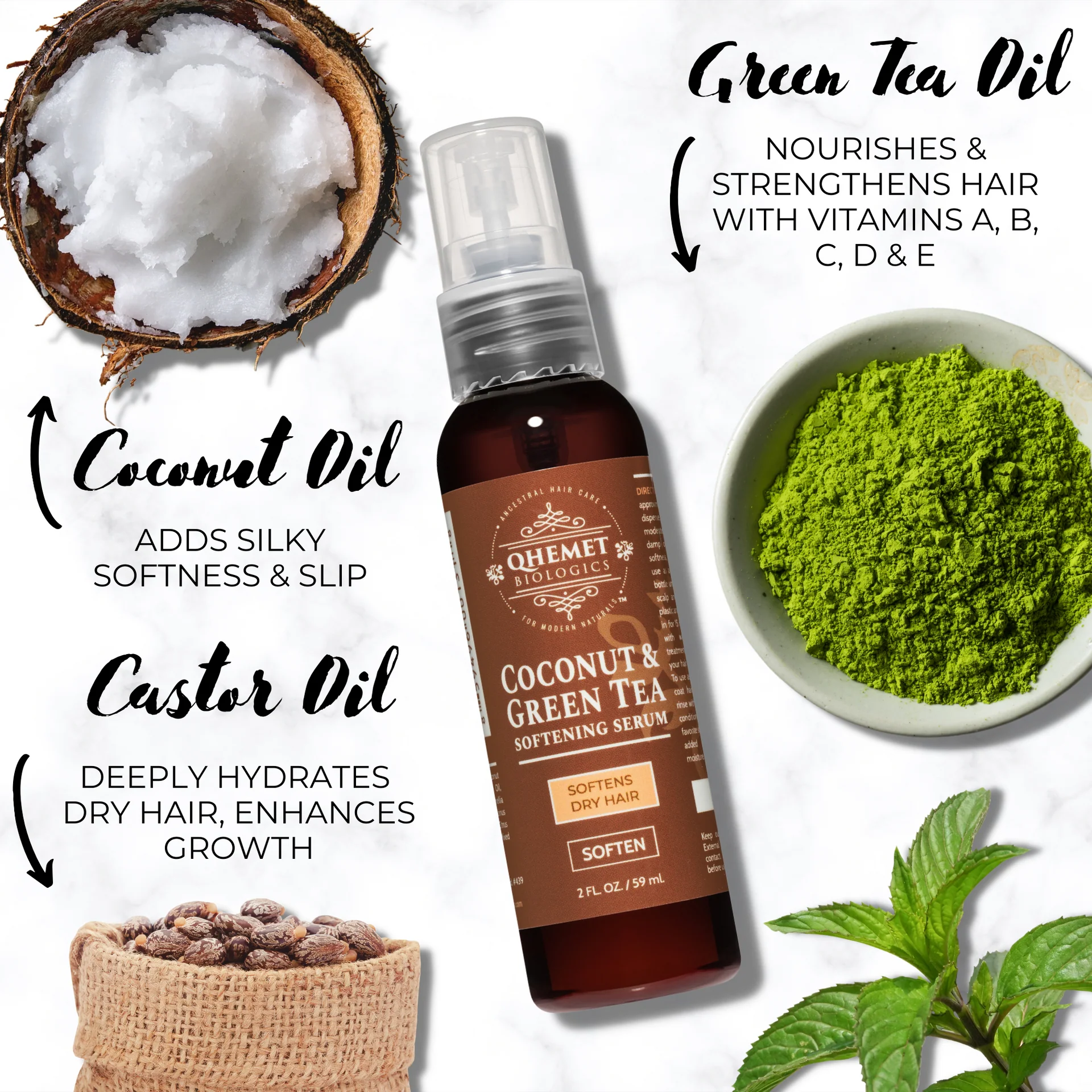 Qhemet Biologics Coconut & Green Tea Softening Serum 2oz