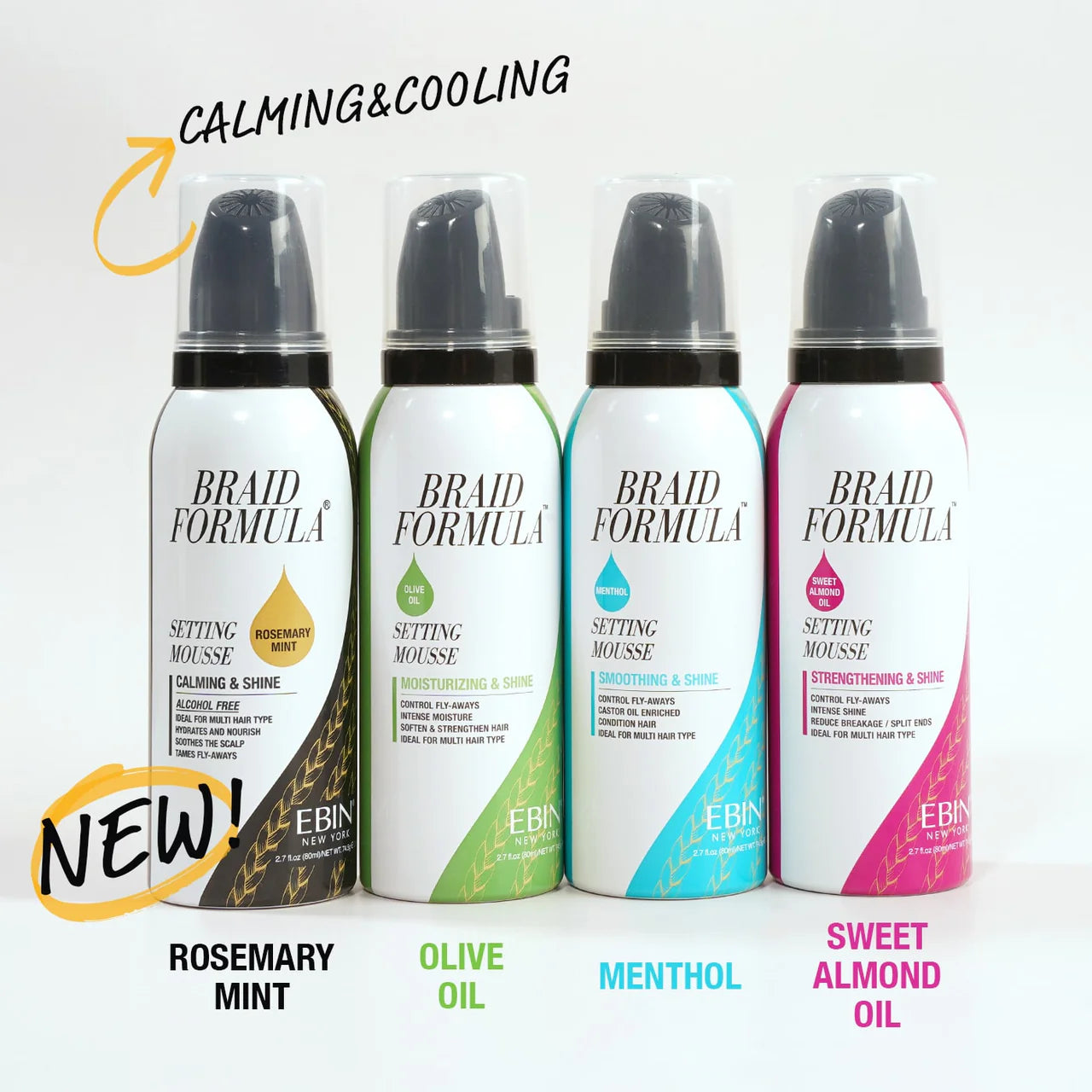 Ebin New York Braid Formula Setting Mousse Calming & Shine Rosemary & Mint