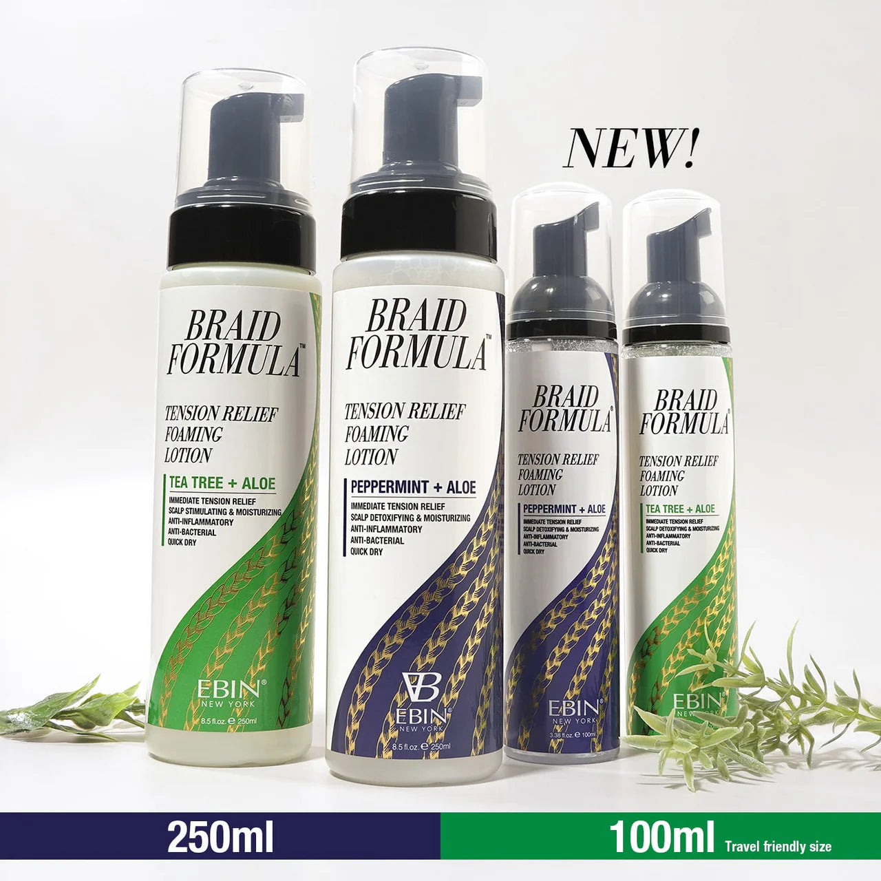 Ebin New York Braid Formula Tension Relief Foaming Mousse Peppermint 250ml