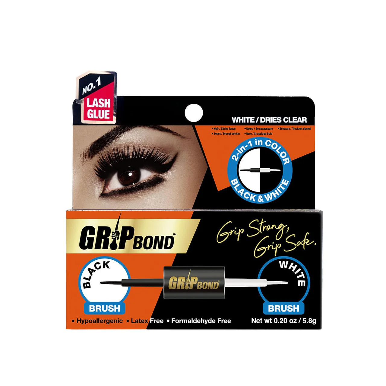 Ebin New York Grip Bond Latex-Free Lash Adhesive Black & White Dual Brush