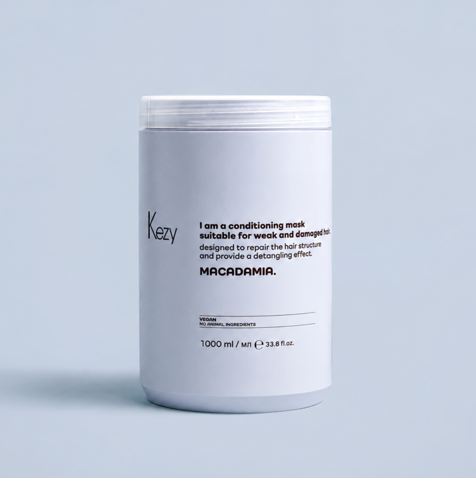 Kezy Macadamia Conditioning Mask 1000ml Tube on a light blue background