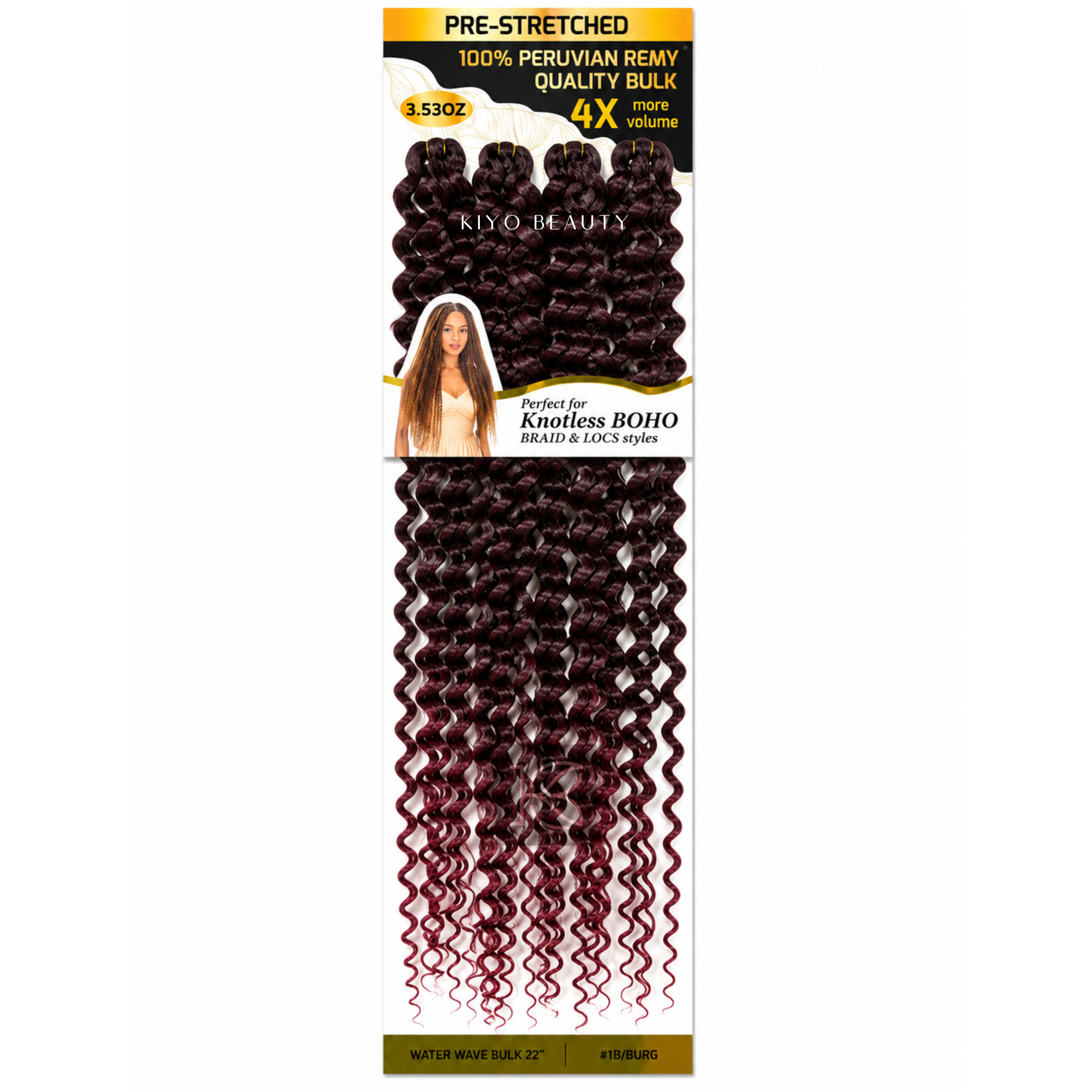 Kuknus Luxurious Tresses 100% Peruvian Remy Quality Water Wave 22" (T1B/BUG)