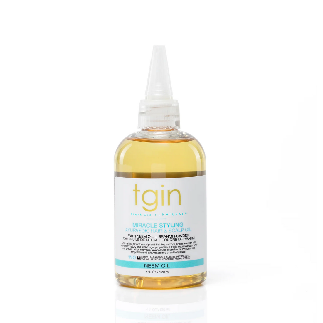 Bottle of tgin styling product on a white background