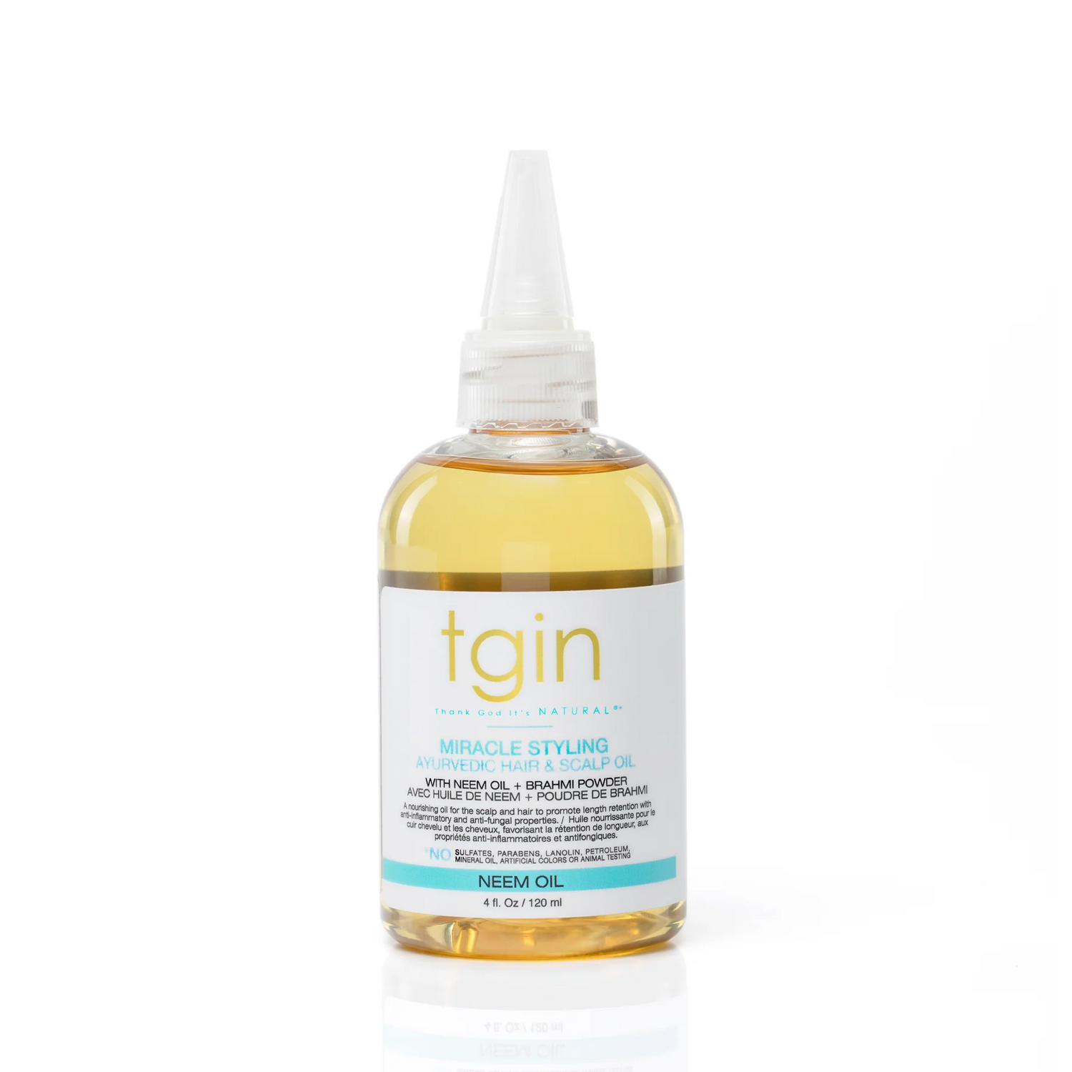 Bottle of tgin styling product on a white background