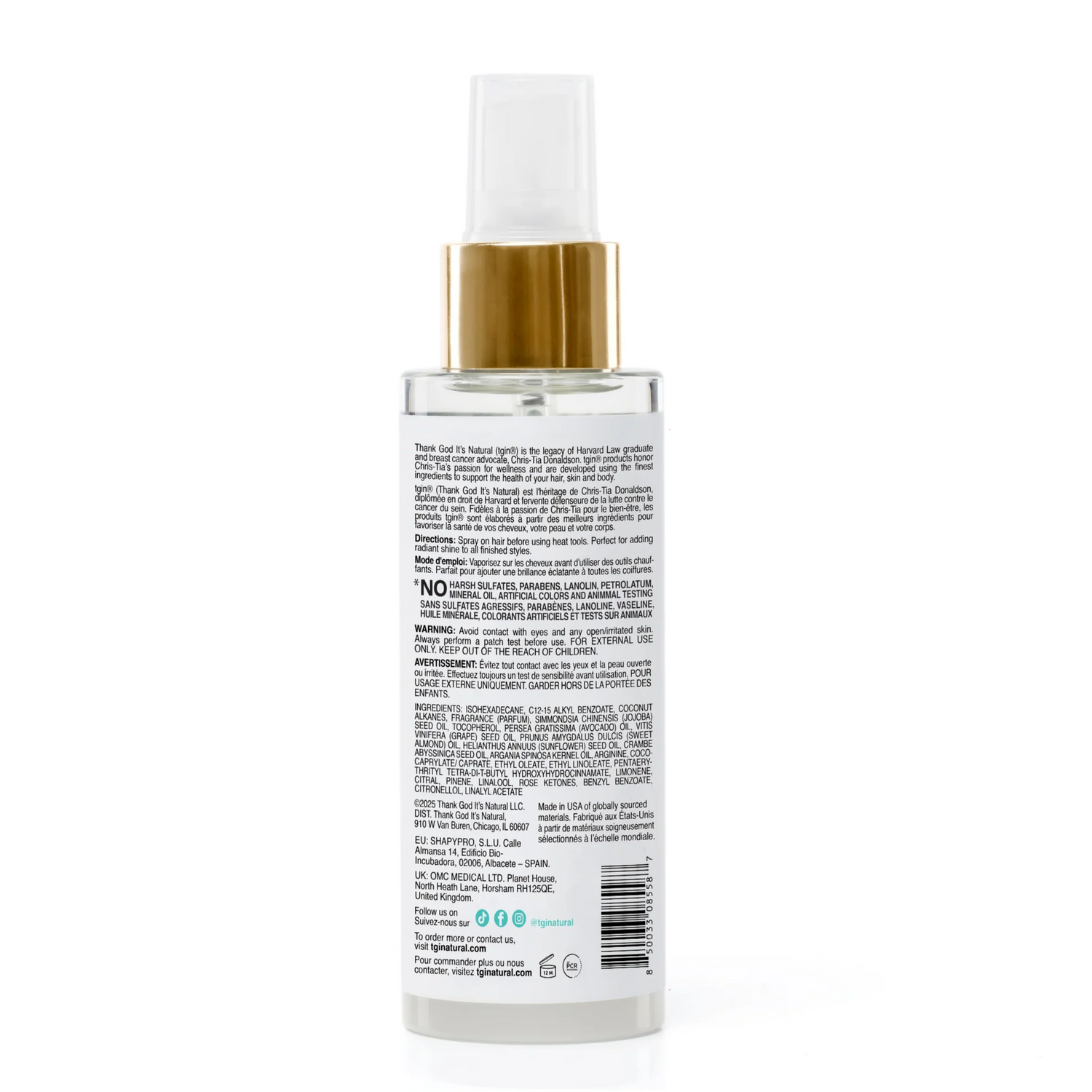 Tgin Miracle Styling 3-N-1 Heat Protectant Spray 4oz