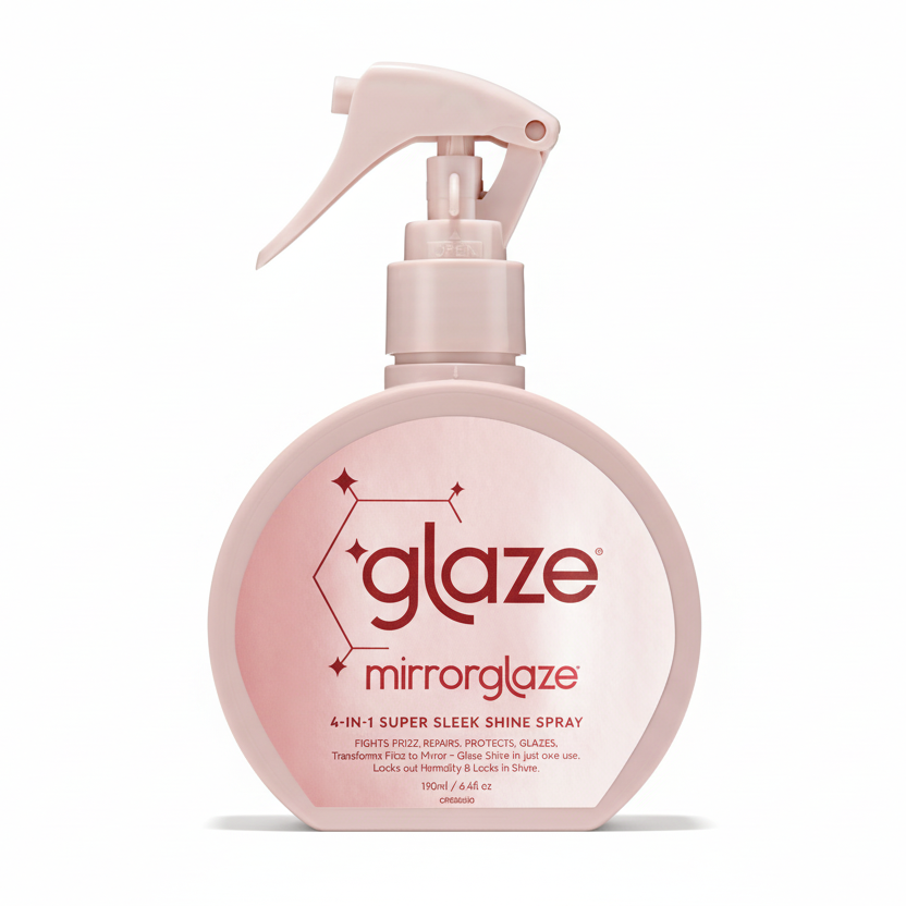 Glaze mirrorglaze spray bottle on a light pink background