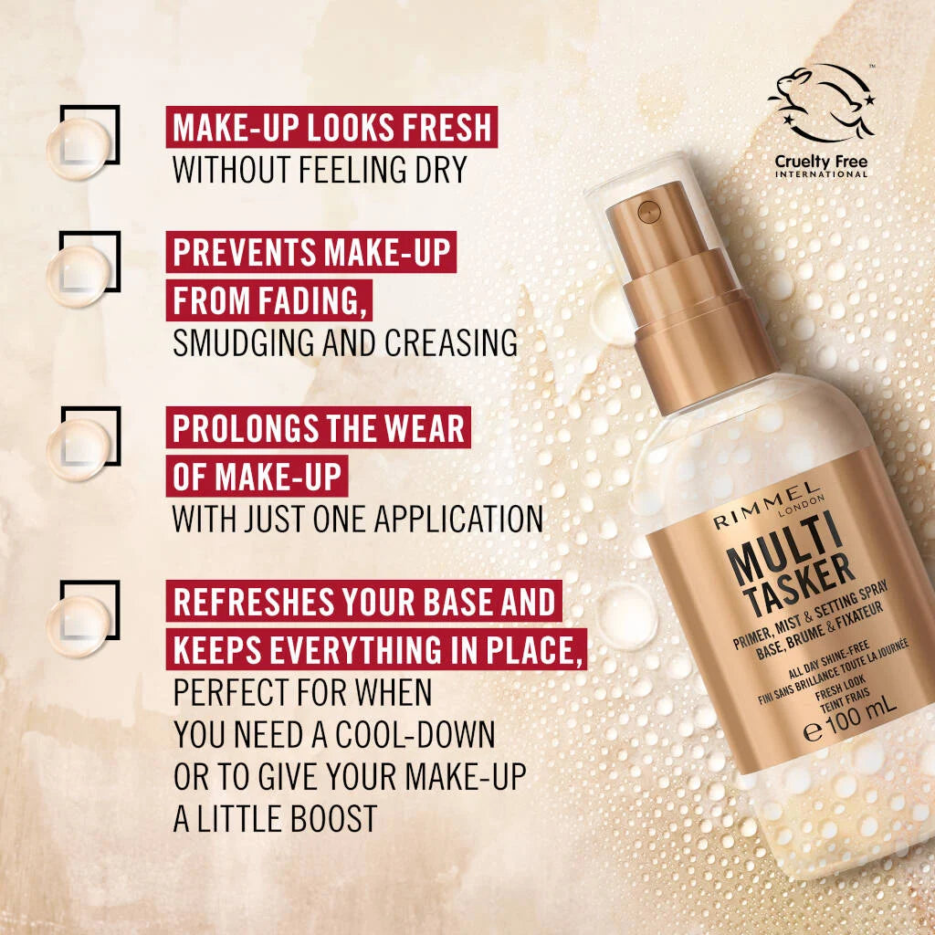 Rimmel London Multi Tasker Primer Mist & Setting Spray 100ml Benefits with explanation