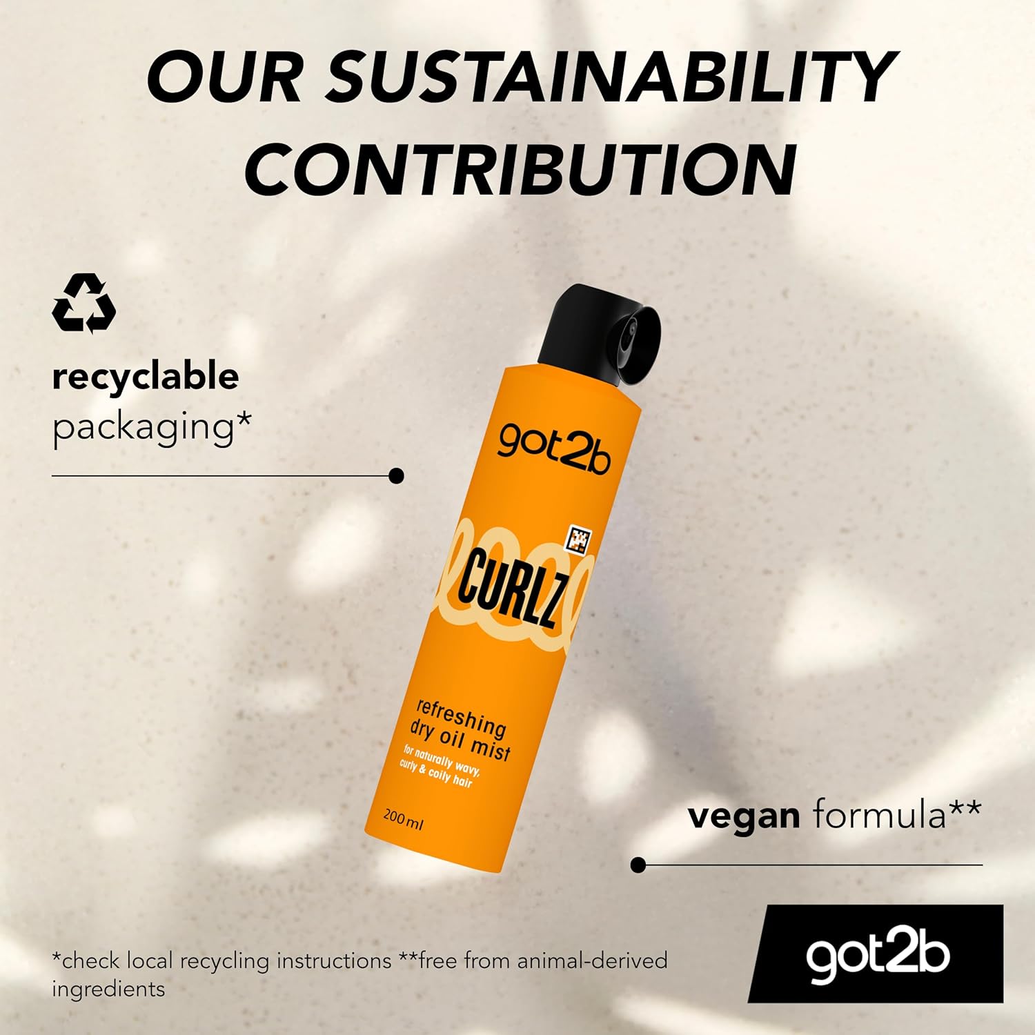 Schwarzkopf Got2b Curlz Refreshing Dry Oil Mist 200ml sustainability contribution