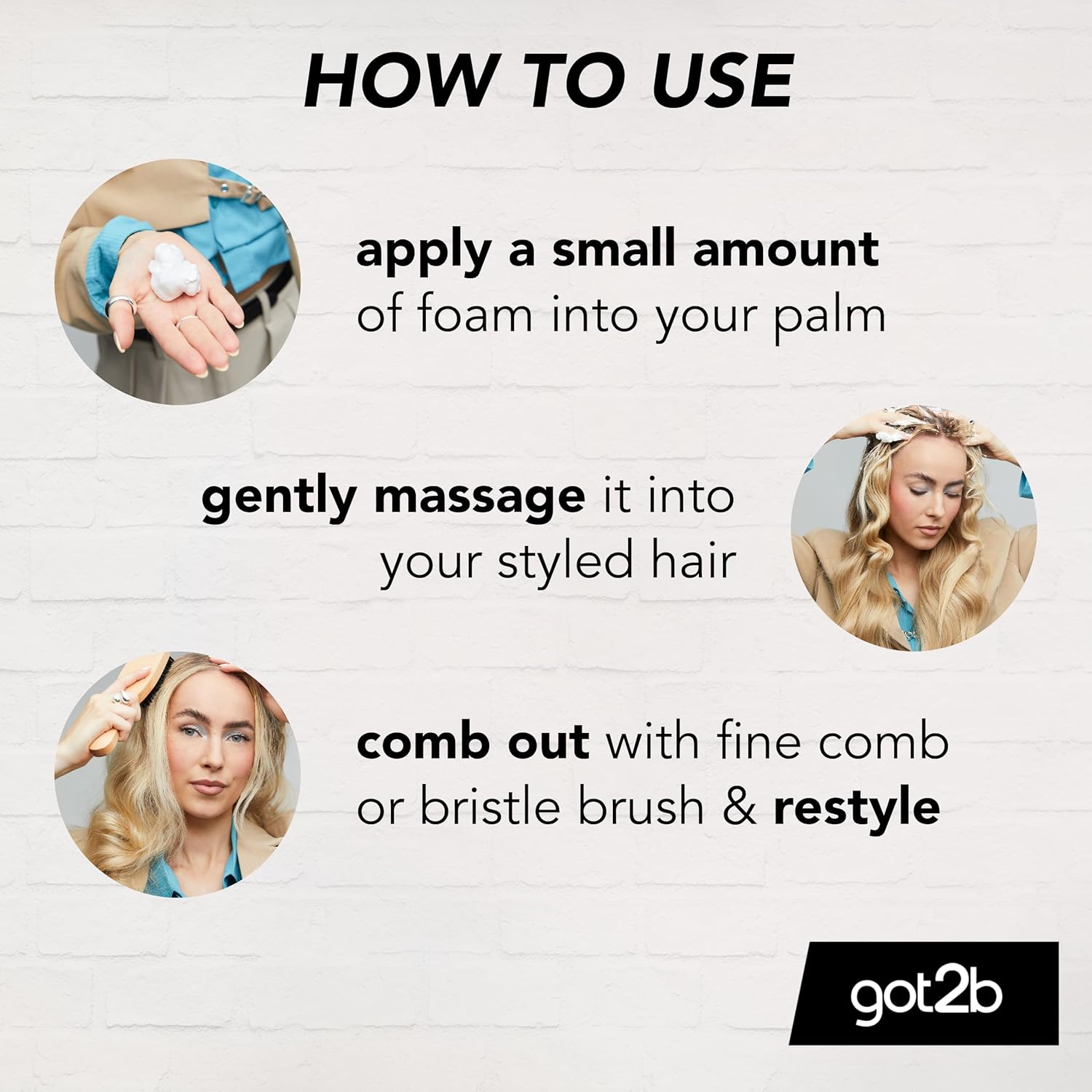 how to use Schwarzkopf Got2b Un-Glued Styling Remover Foam 150ml
