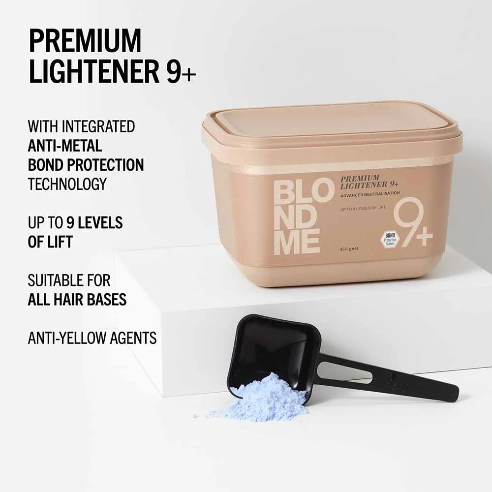 Schwarzkopf Professional BlondMe Bleach Premium Lightener 9+ 450g with benefits, sample and scoop
