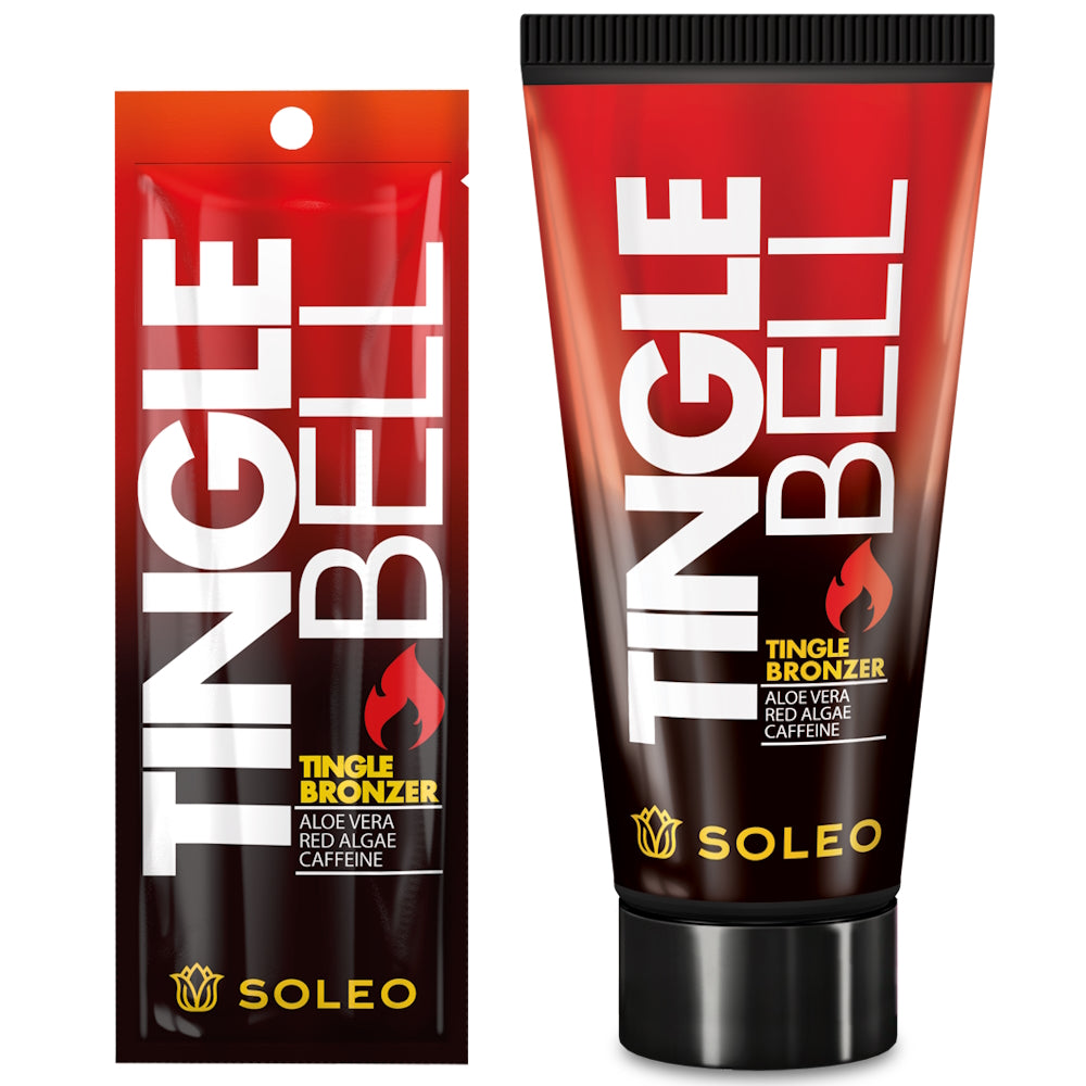 Soleo Tingle Bell tingle bronzer tanning accelerator available in 15ml sachet and 150ml tube at Kiyo Beauty