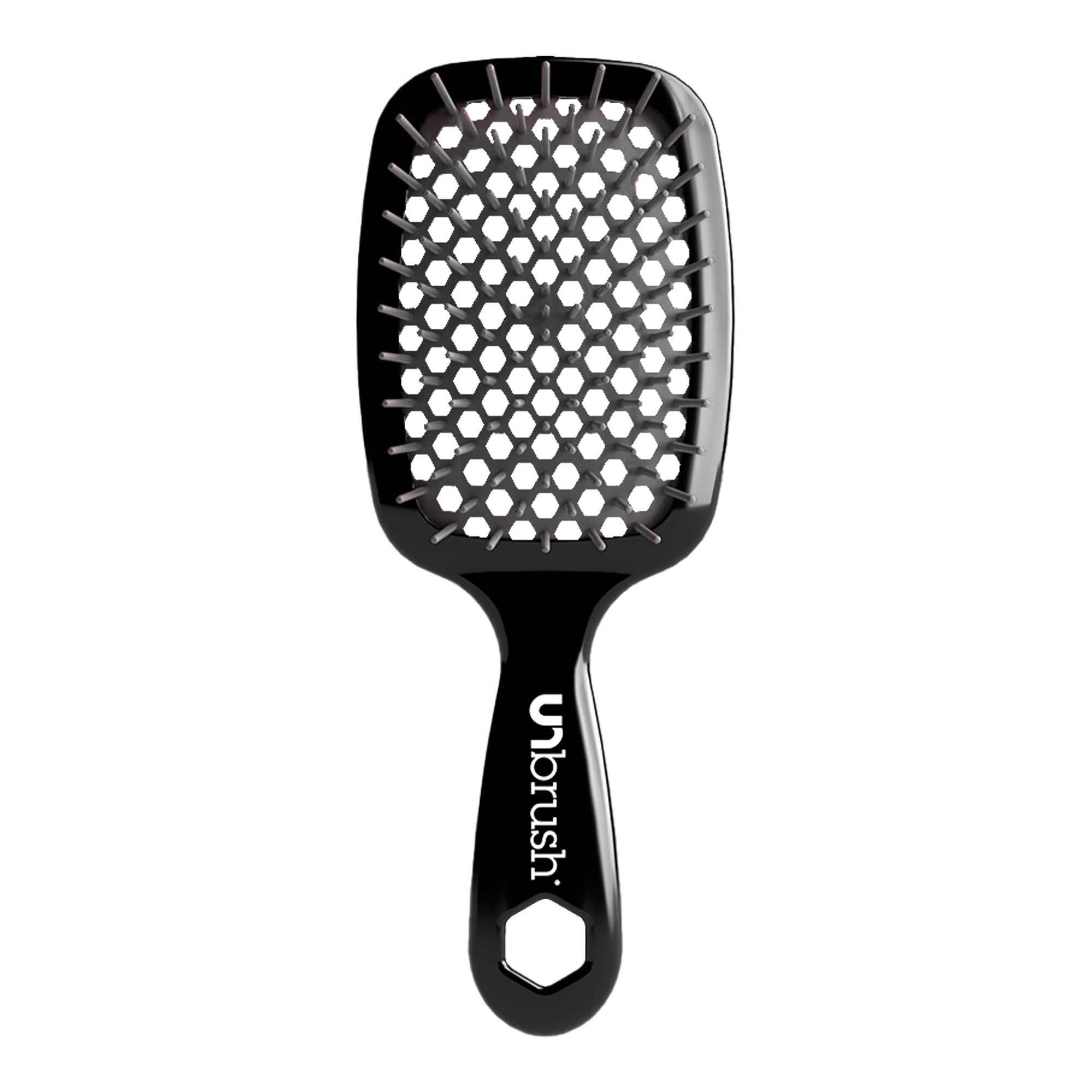 Black unbrush hairbrush with a honeycomb design on a white background