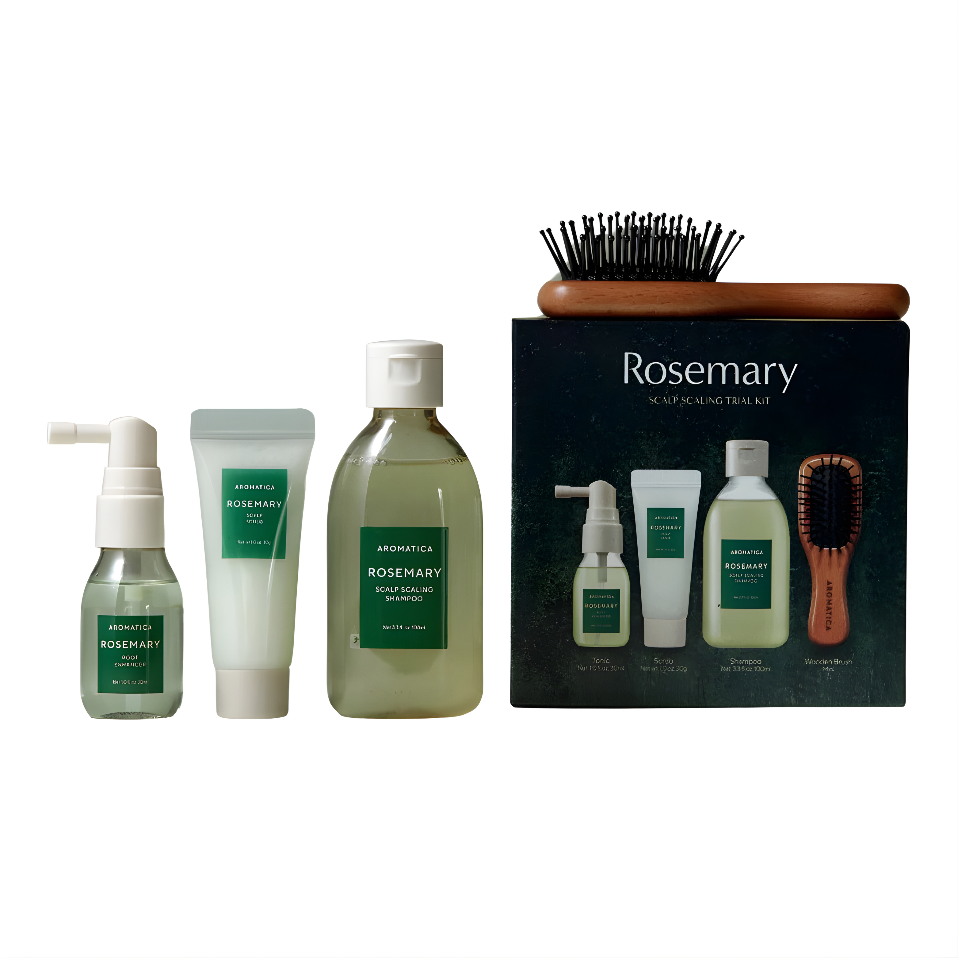 Aromatica Rosemary Scalp Scaling Trial Kit (With Mini Wooden Hair Brush)