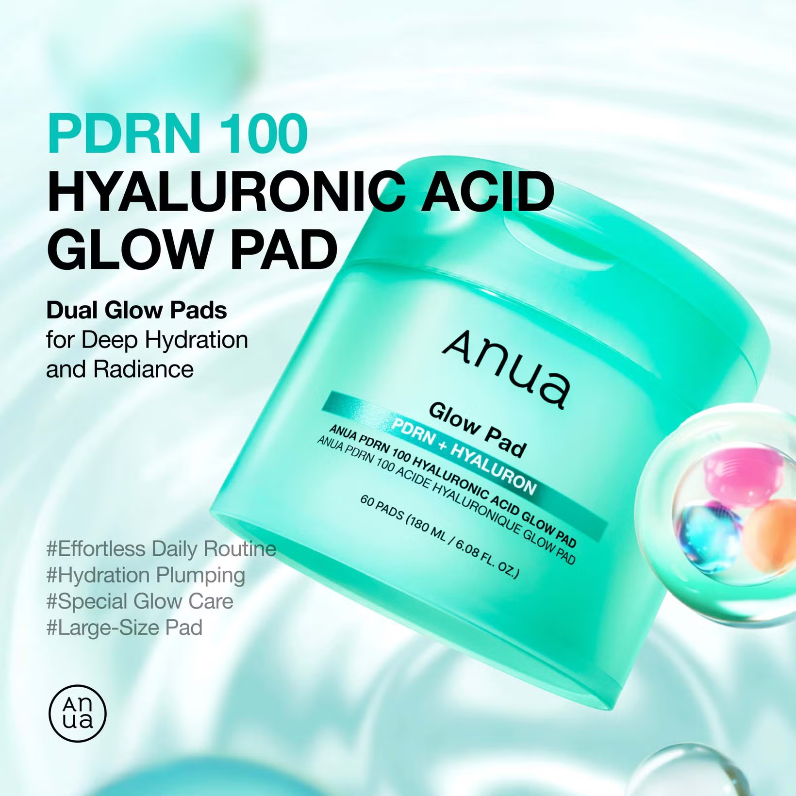 Anua PDRN 100 Hyaluronic Acid Glow Pad - 60 pads (180ml)