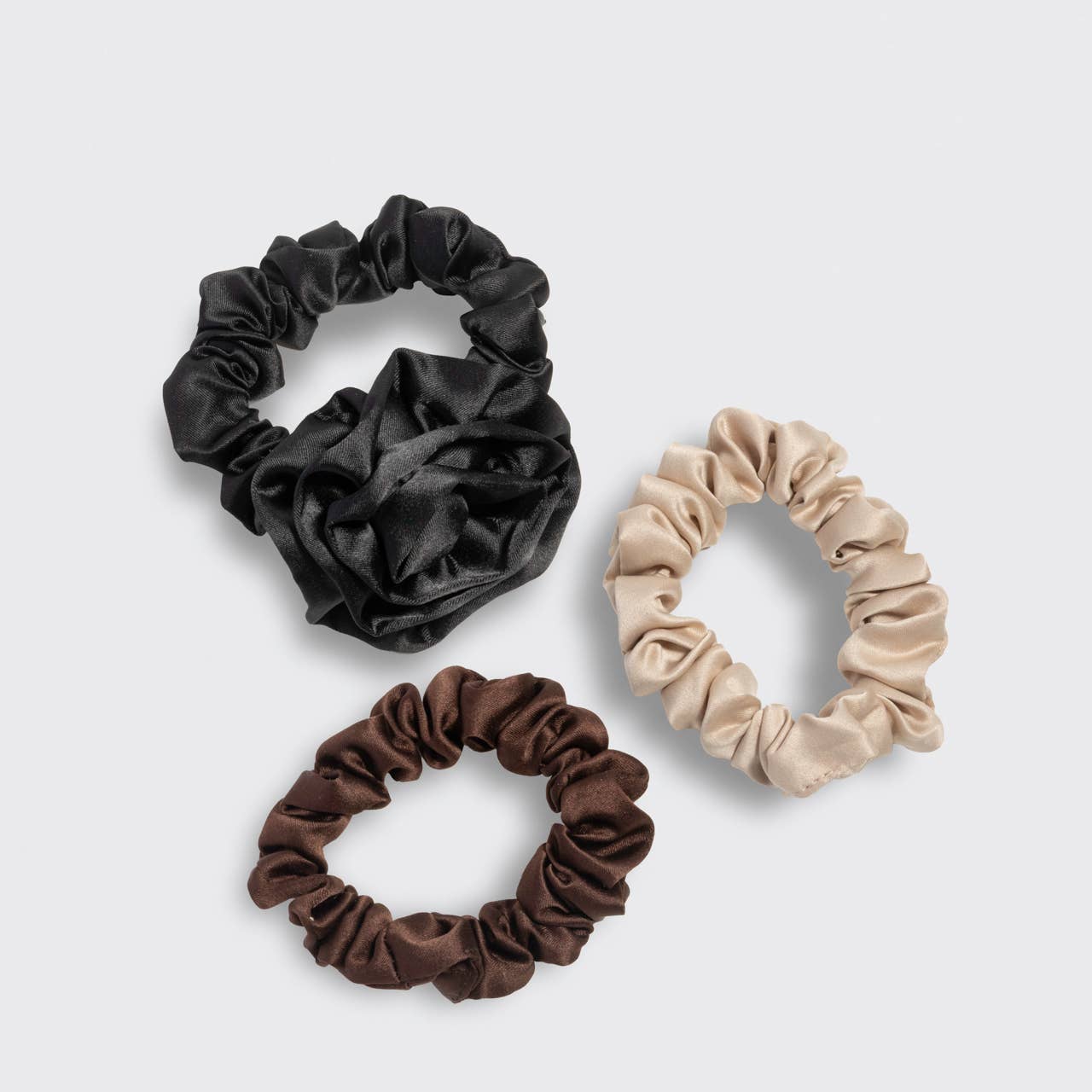 Kitsch Rosette Ruched Satin Scrunchies 3pc Set - Black