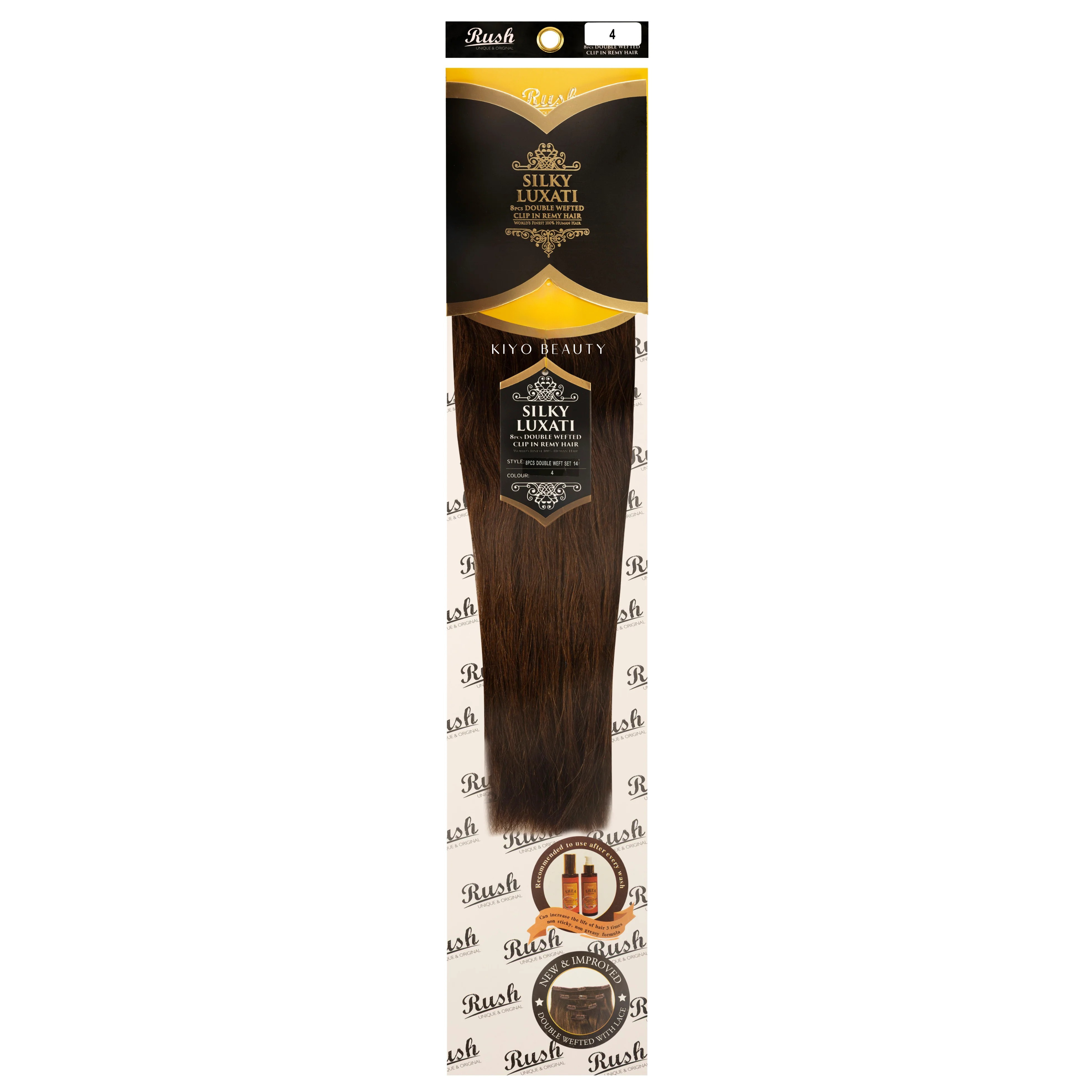 Rush Silky Luxati Human Hair Extension 8pc Full Head Double Weft Clip in 14"