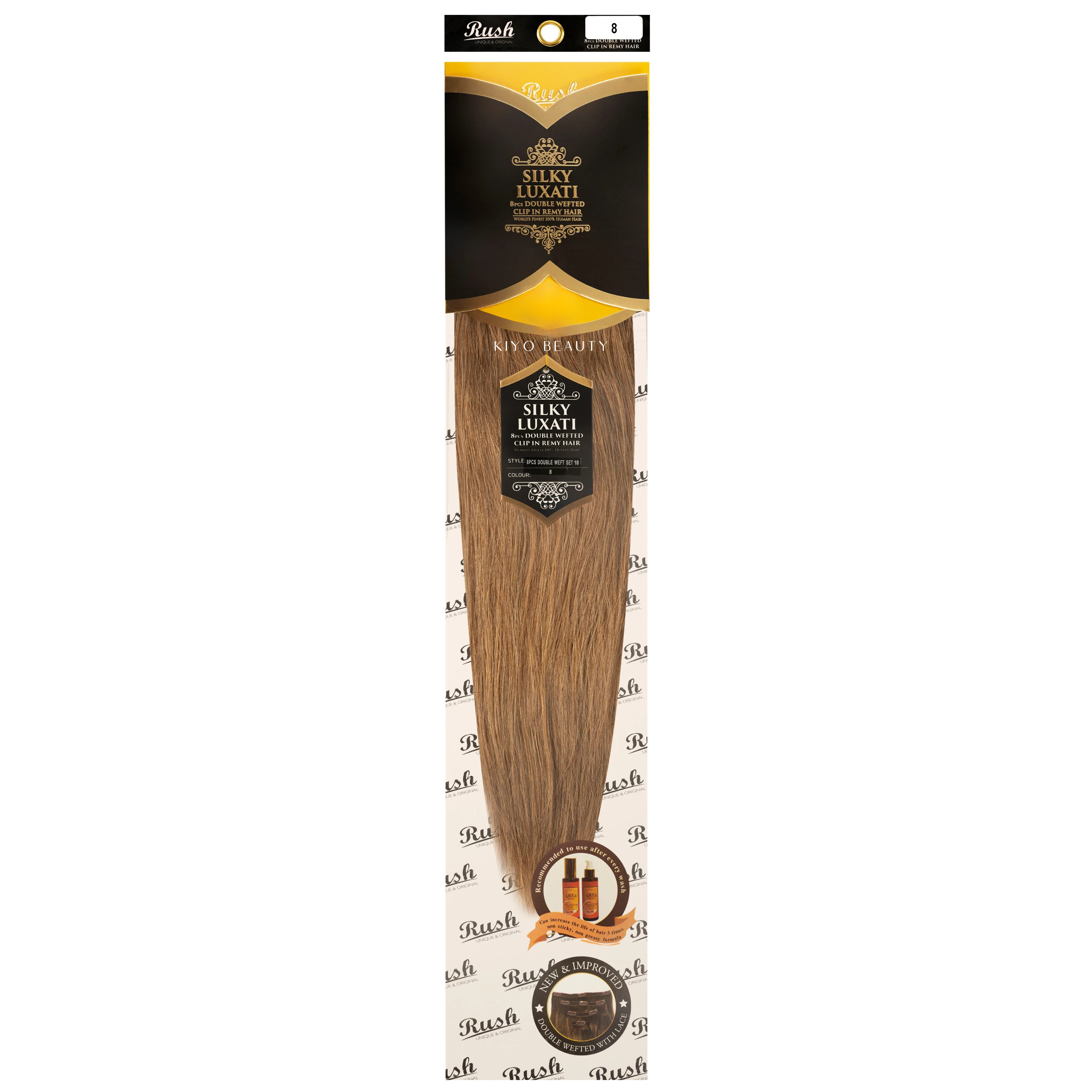 Rush Silky Luxati Human Hair Extension 8pc Full Head Double Weft Clip in 18"