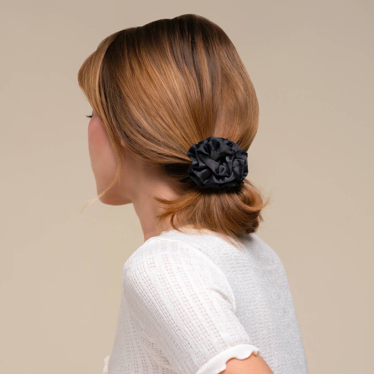 Kitsch Rosette Ruched Satin Scrunchies 3pc Set - Black