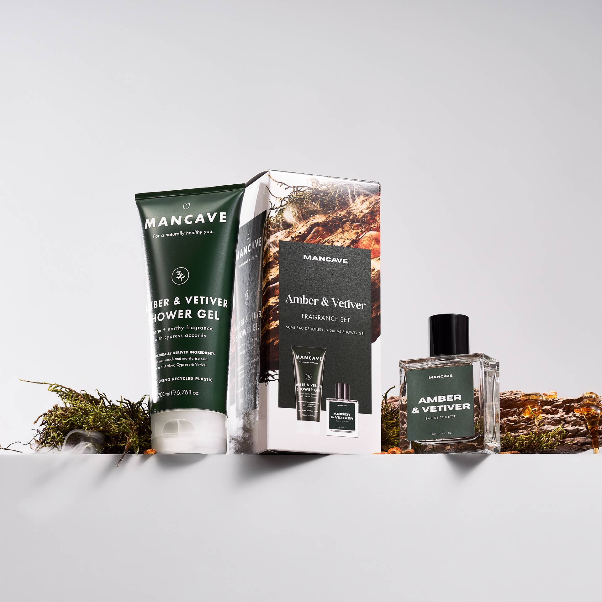 ManCave Amber & Vetiver Shower Gel + Fragrance Set - 2pc