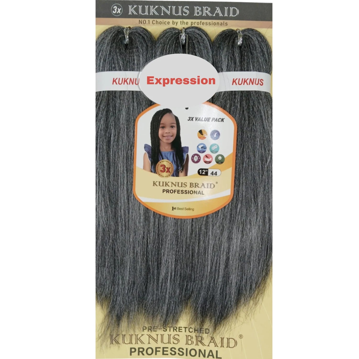 Kukunus Braid Professional Pre-Stretched Braiding Hair 12" 3 Pack