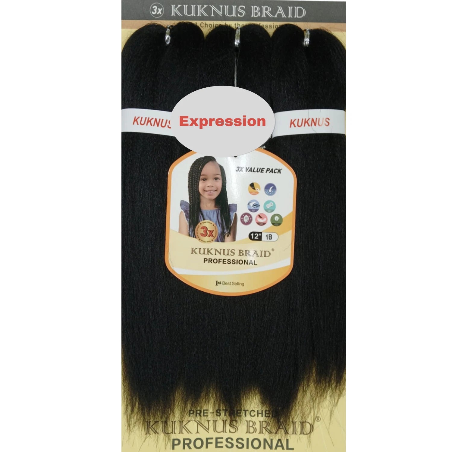 Kukunus Braid Professional Pre-Stretched Braiding Hair 12" 3 Pack