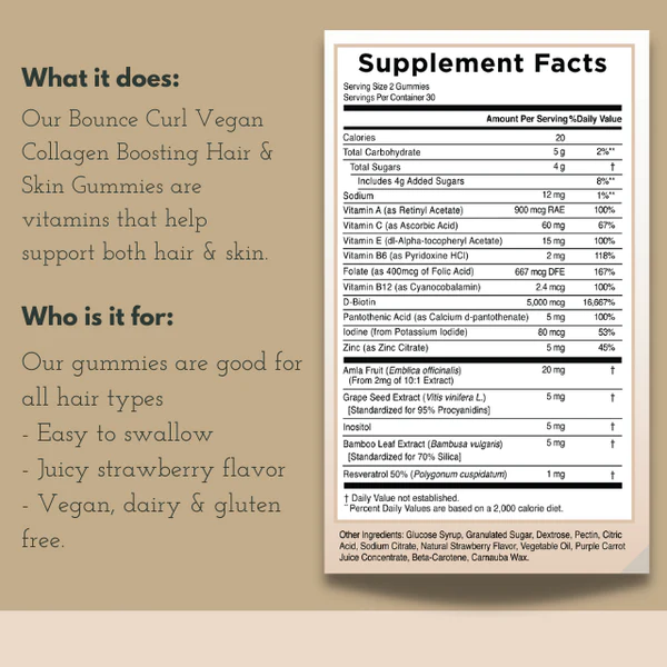 Bounce Curl Vegan Collagen Boosting Hair & Skin Gummies