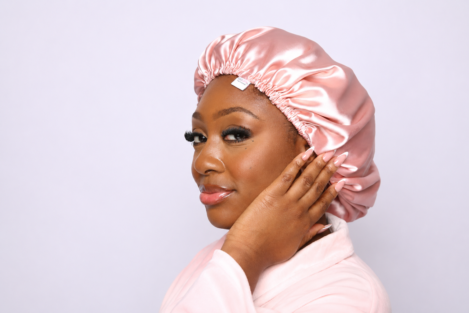 o so curly bonnet cap in satin pink 