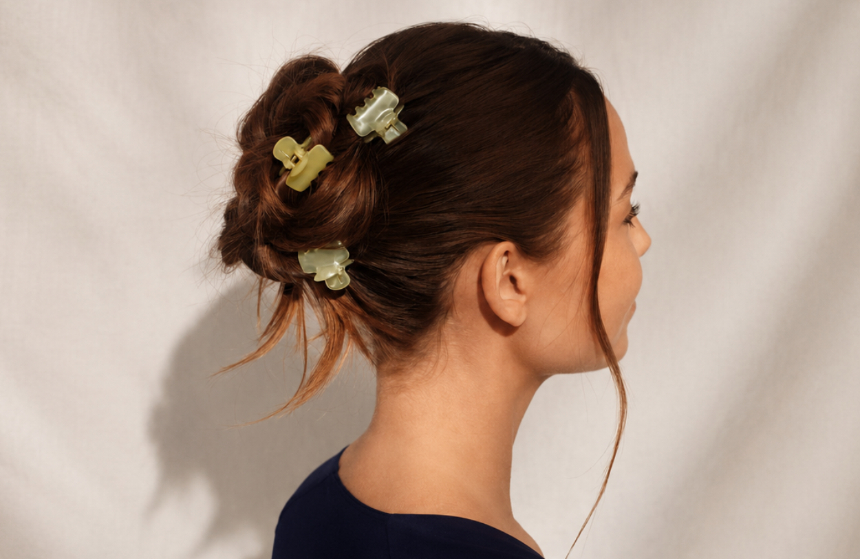 mini claw clips on brown hair 