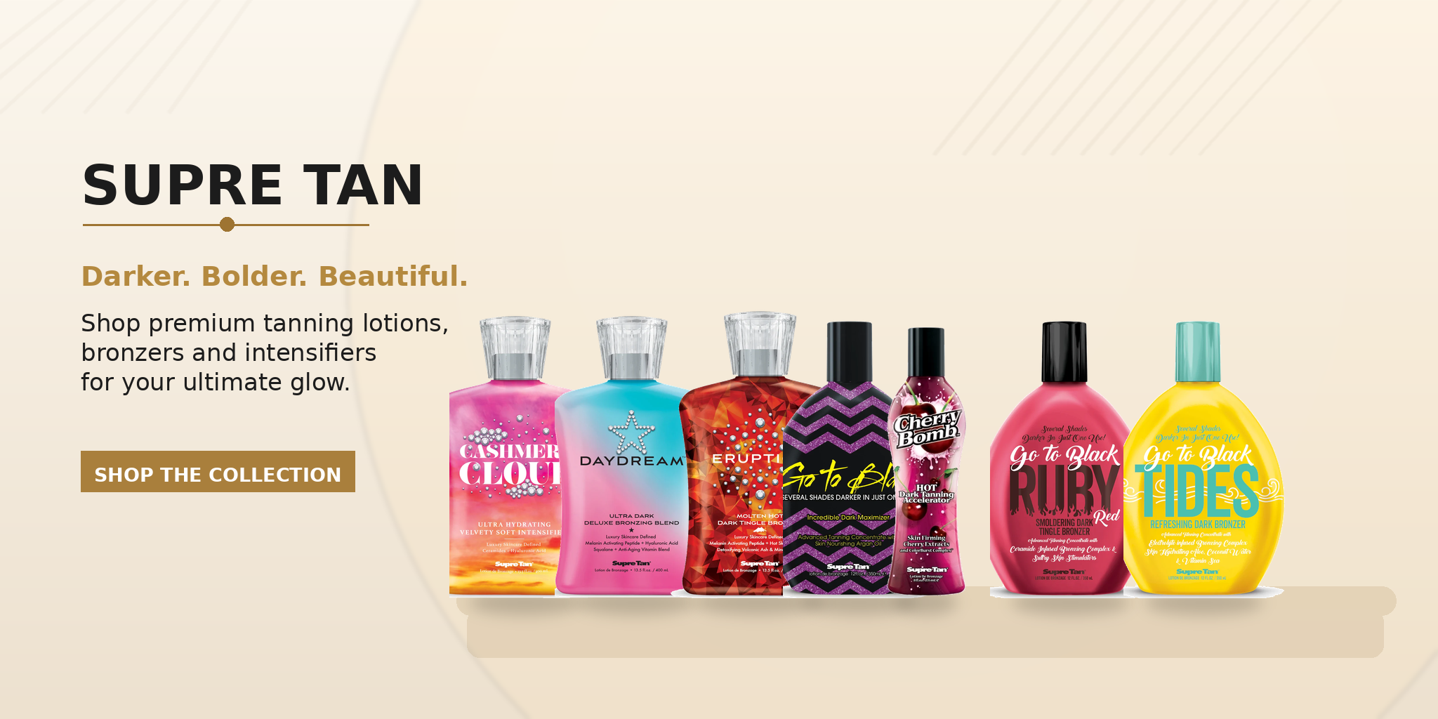 Supre Tan premium tanning lotions, bronzers and intensifiers for a darker golden glow at Kiyo Beauty