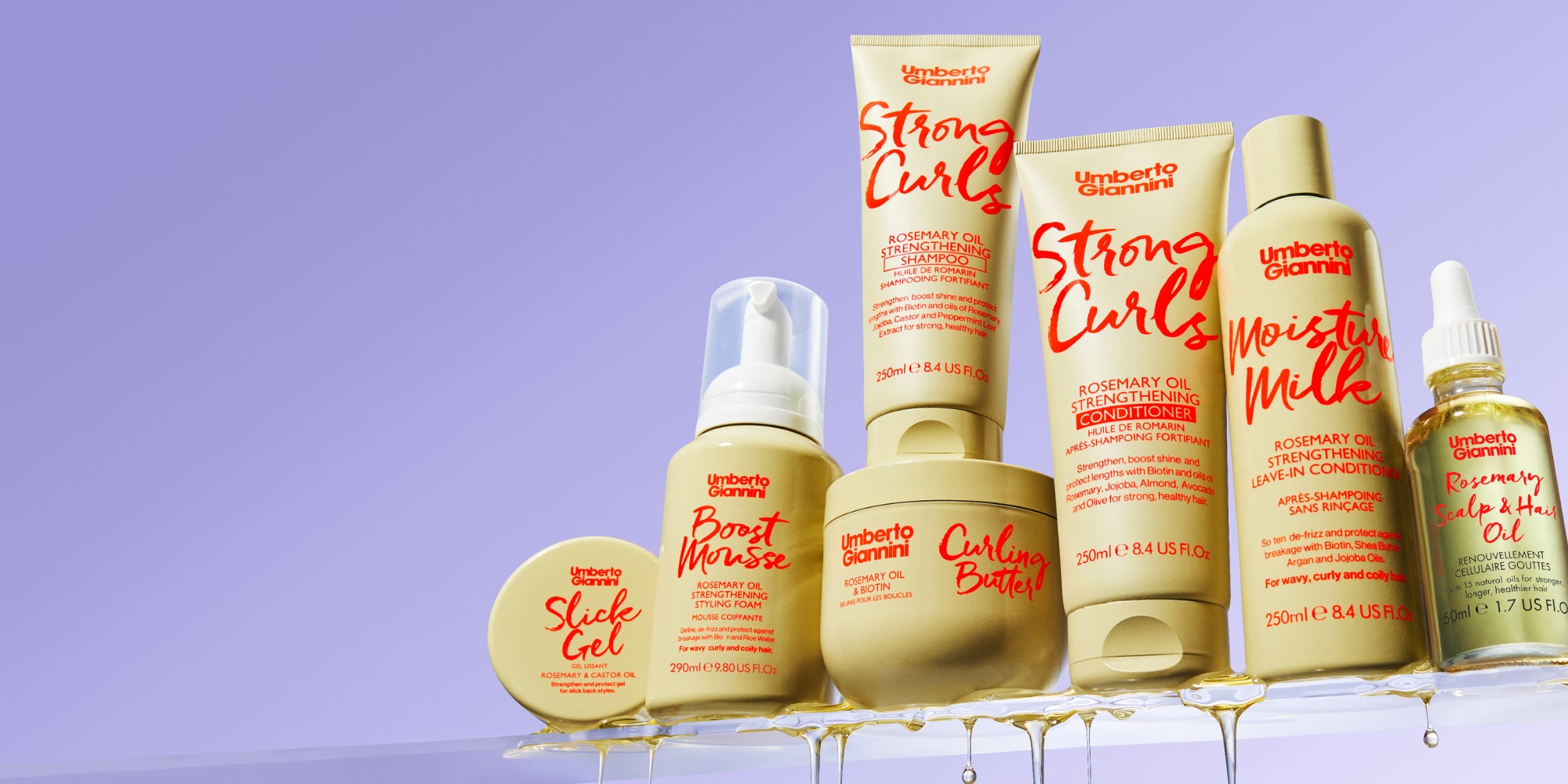 a collection line-up of umberto giannini strong curls collection
