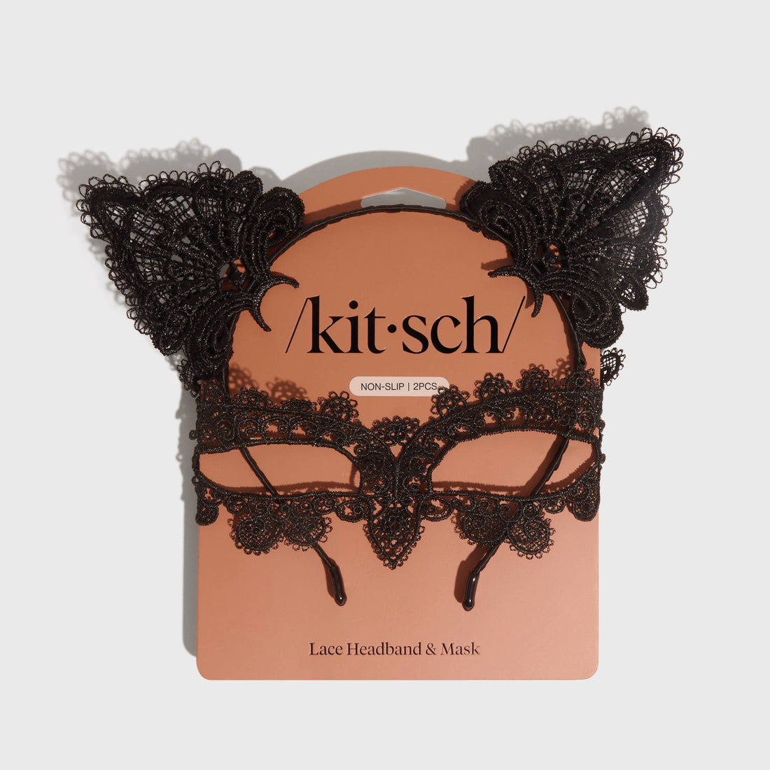 Kitsch Lace Headband &amp; Mask 2pc Set - Black Cat