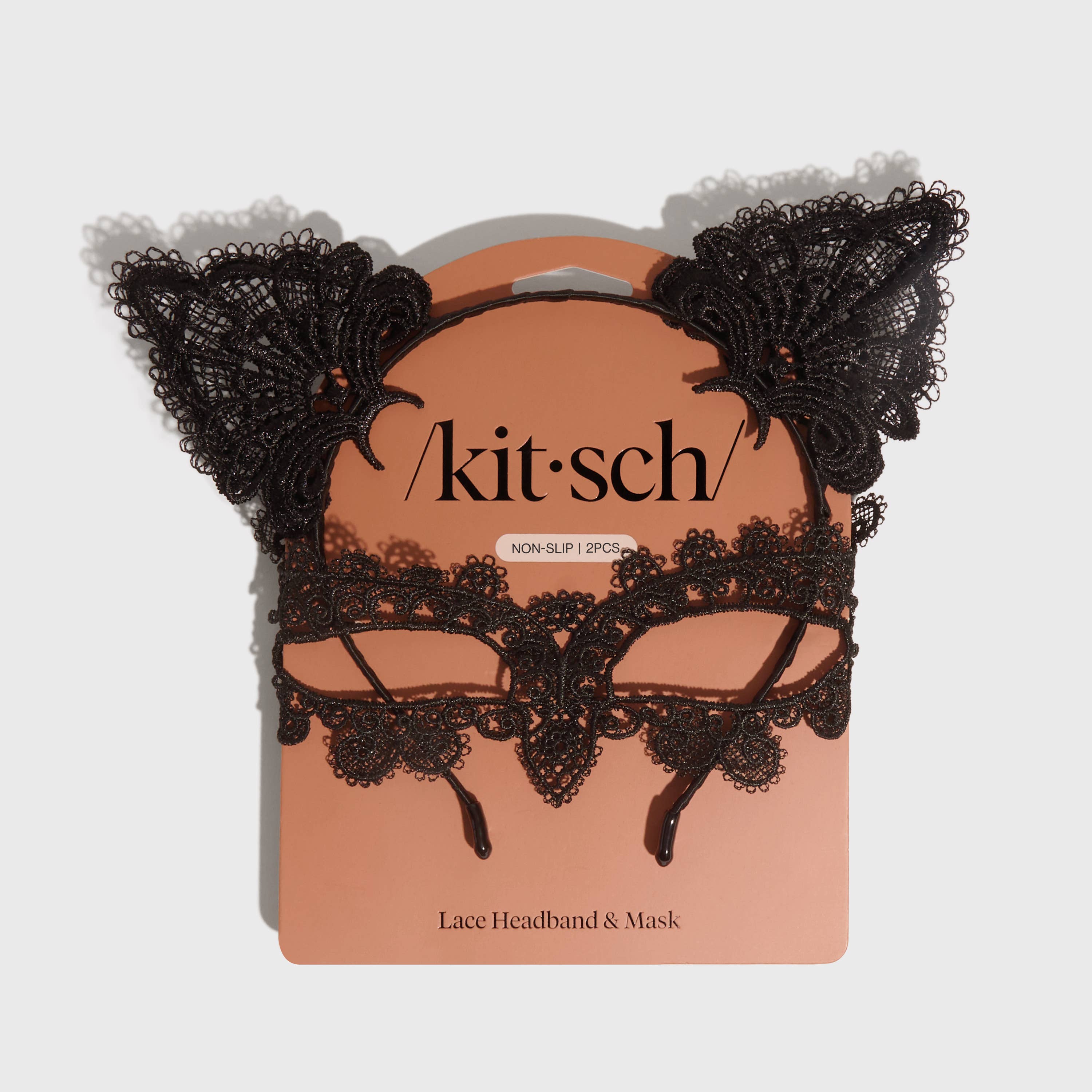 Kitsch Lace Headband &amp; Mask 2pc Set - Black Cat
