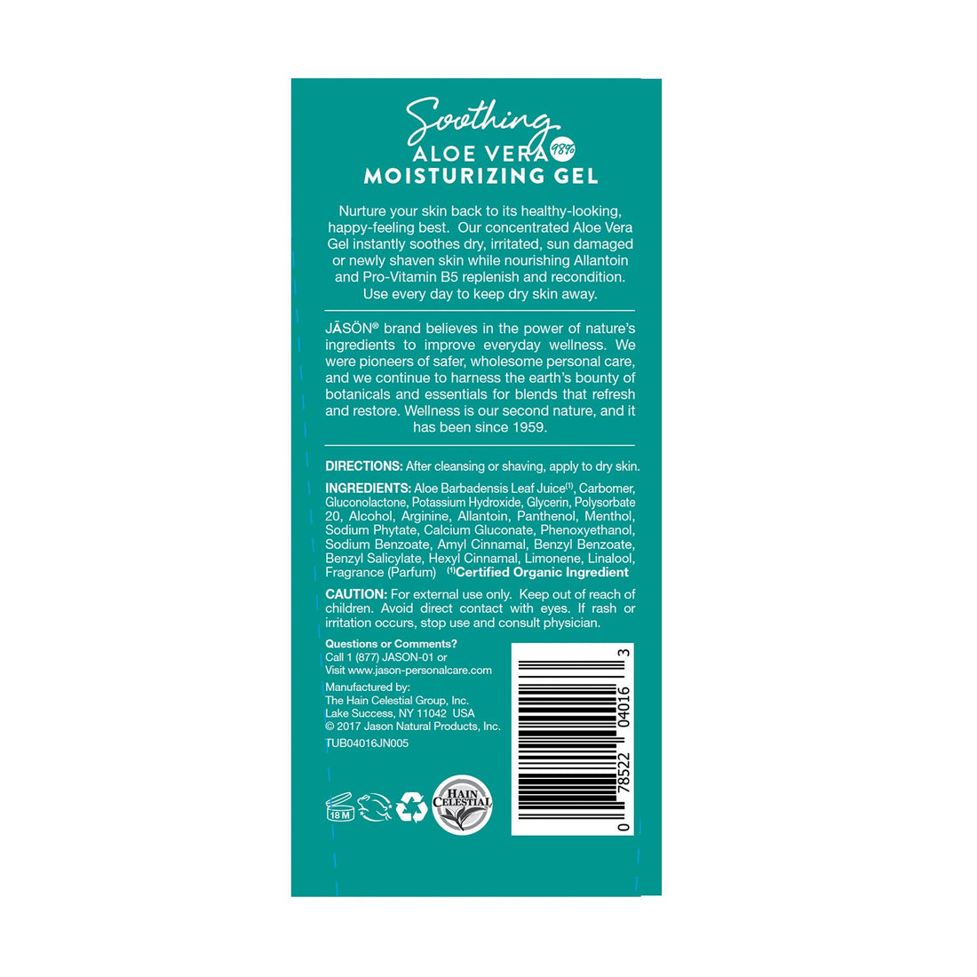 Jason Soothing 98% Aloe Vera Moisturizing Gel 4oz