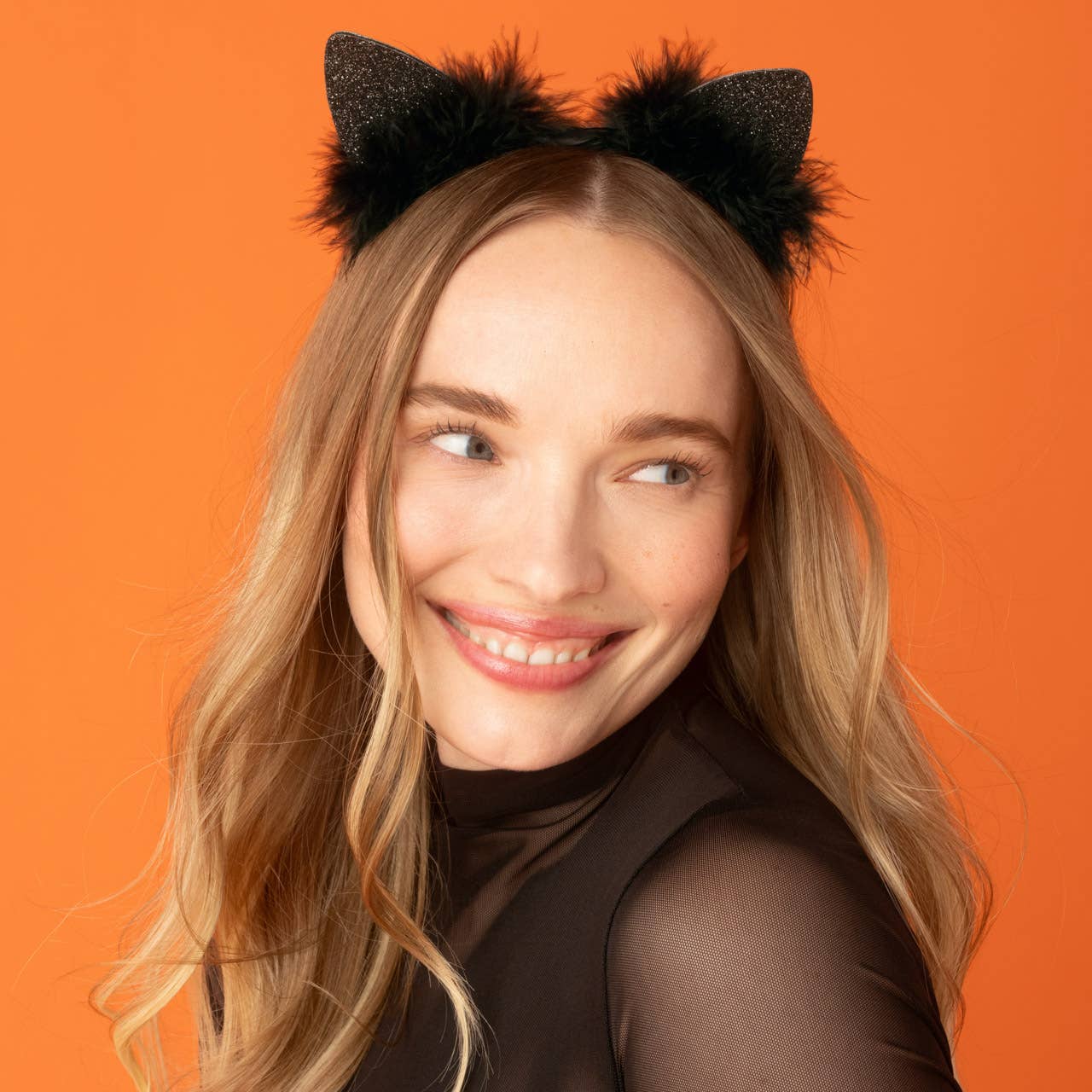 Kitsch Satin Cat Ears Headband - Black Glitter
