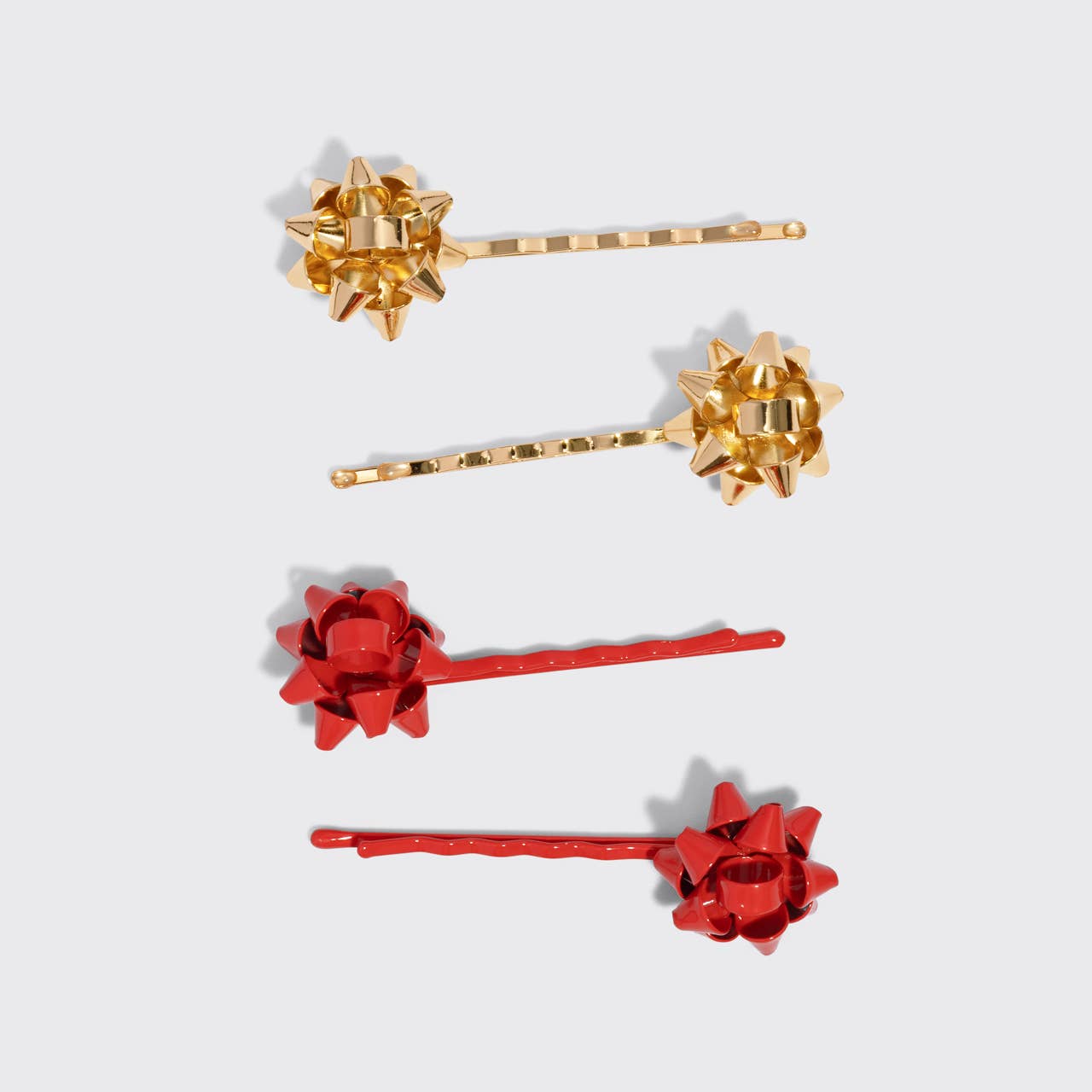 Kitsch Metal Gift Bow Bobby Pins 4pc Set - Red & Gold