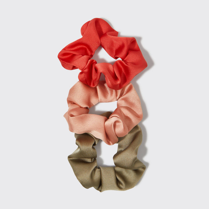 Holiday Ornament Satin Scrunchies 3pc Set- Pinksettia