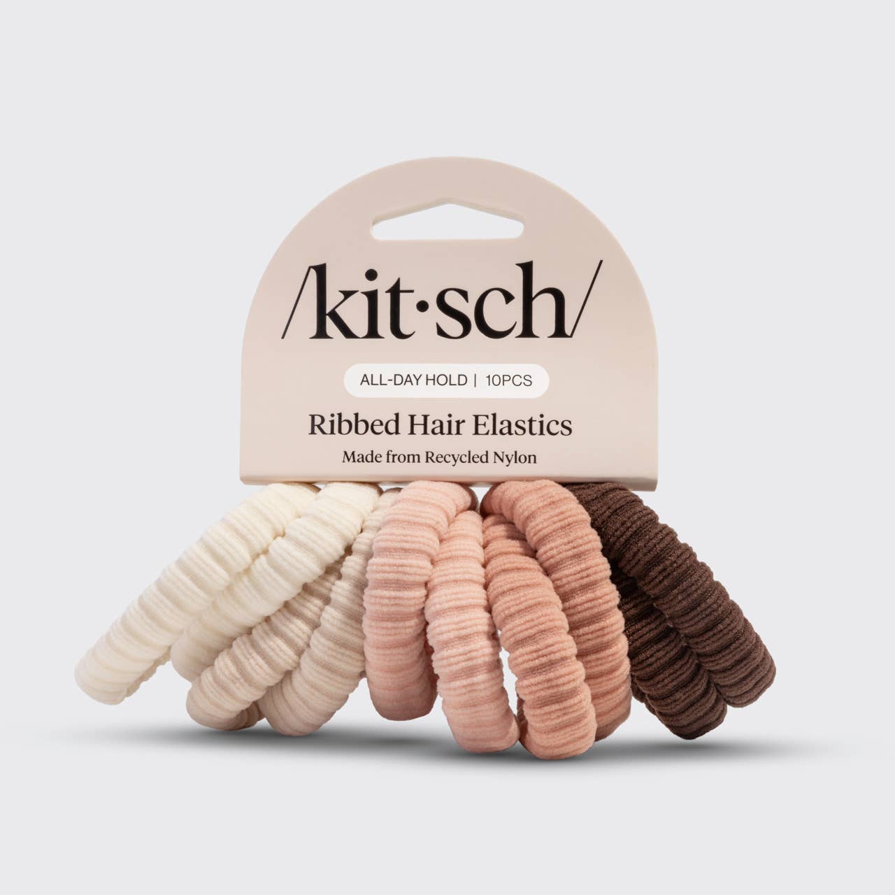 Kitsch Ribbed Hair Elastics 10pc Set - Blush