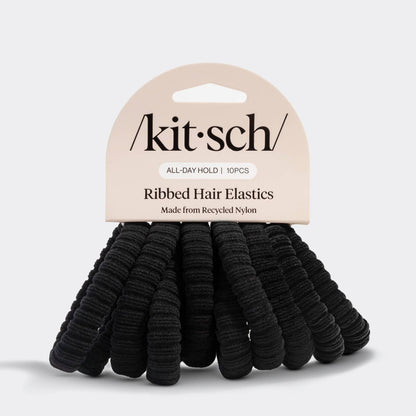 Kitsch Ribbed Hair Elastics 10pc Set - Black